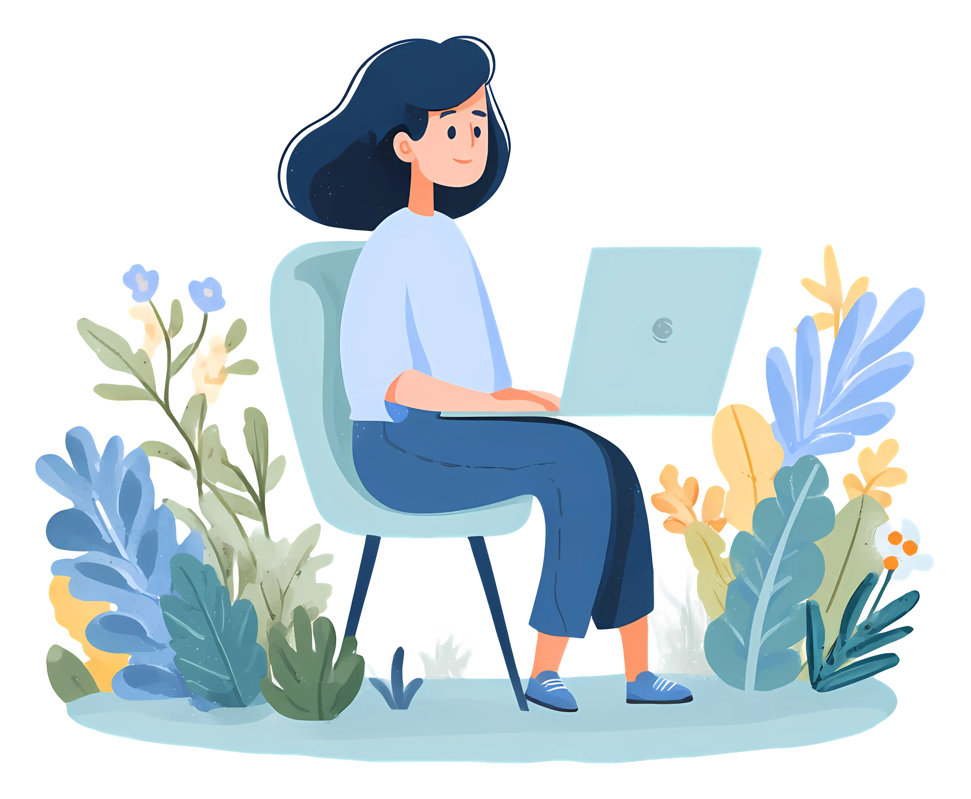 Woman Working on Laptop in Garden