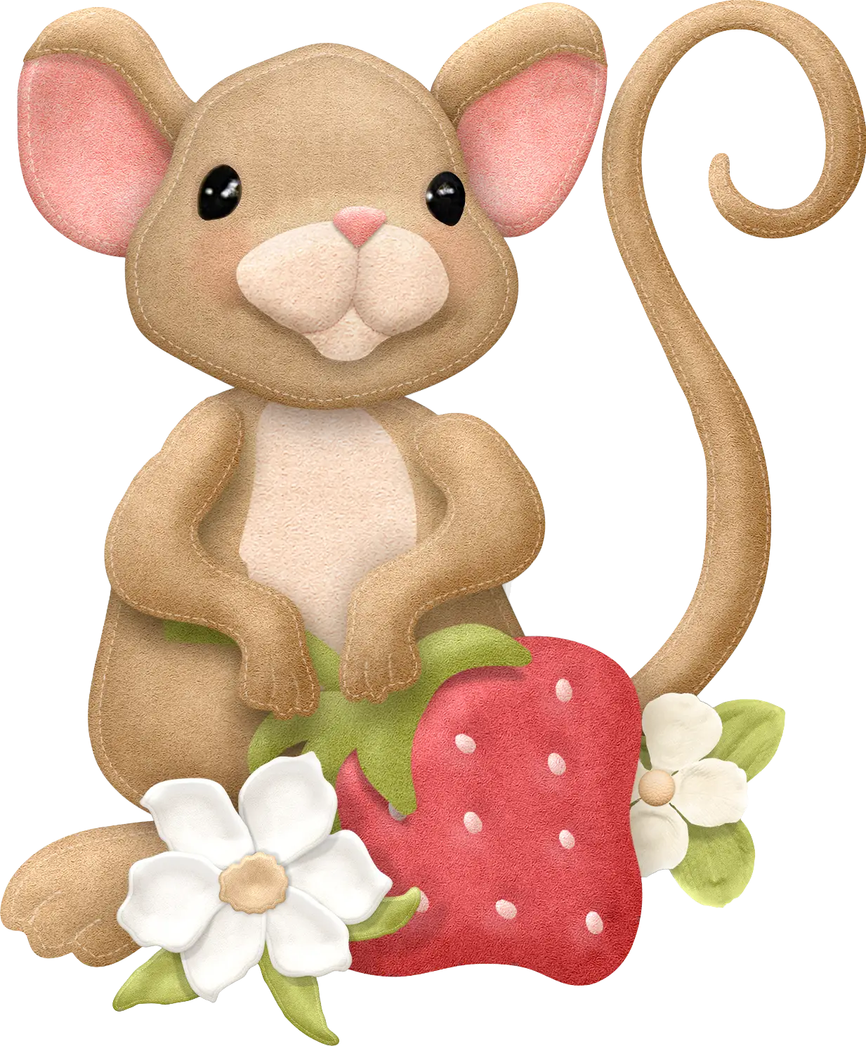 Cute Mouse with Strawberry and Flowers