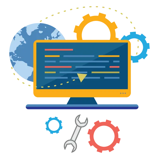 Computer with Gears Icon for Technology