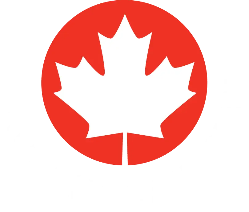 Maple Leaf Emblem in Red Circular Design