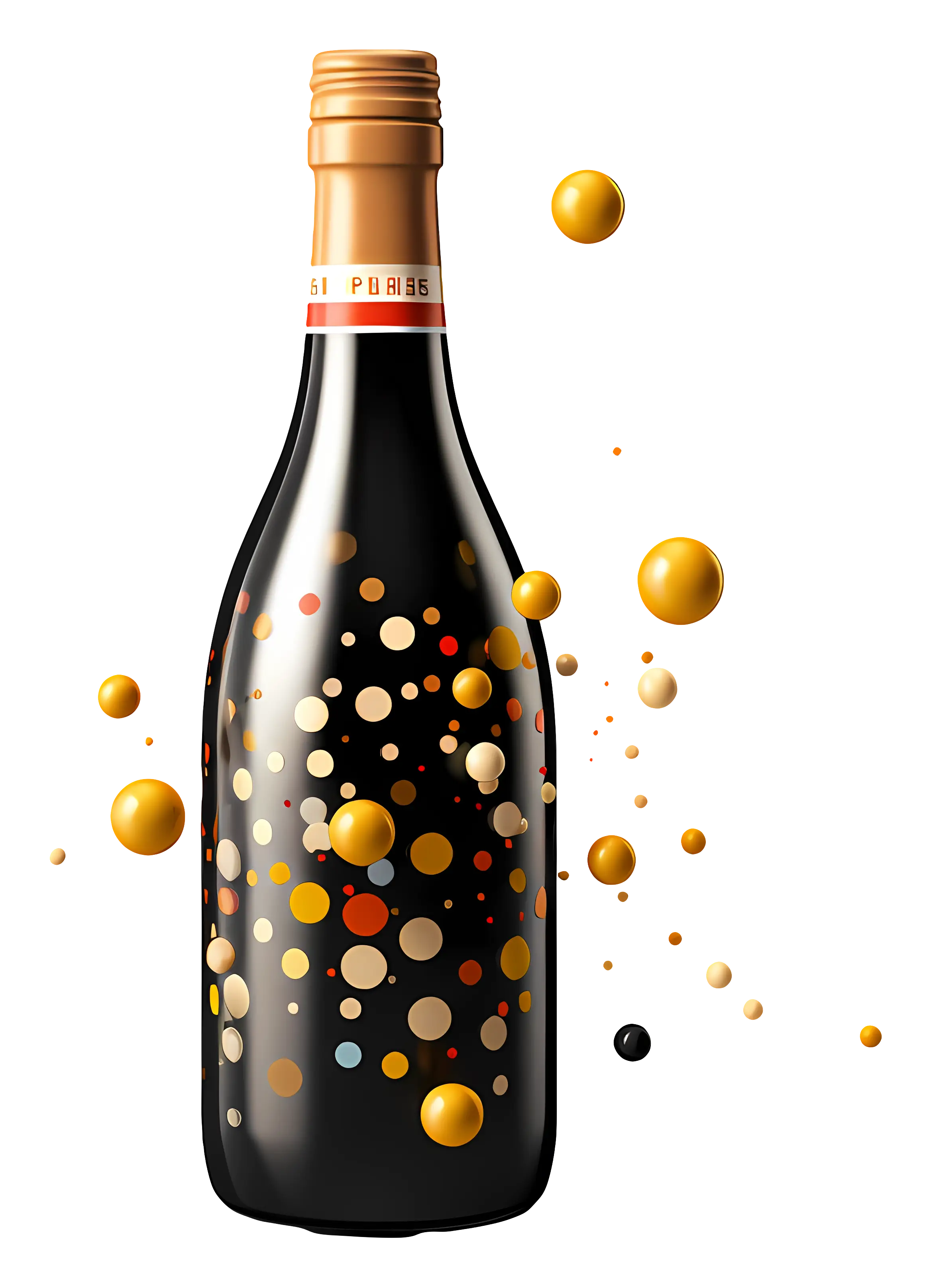Wine Bottle with Decorative Bubbles Illustration