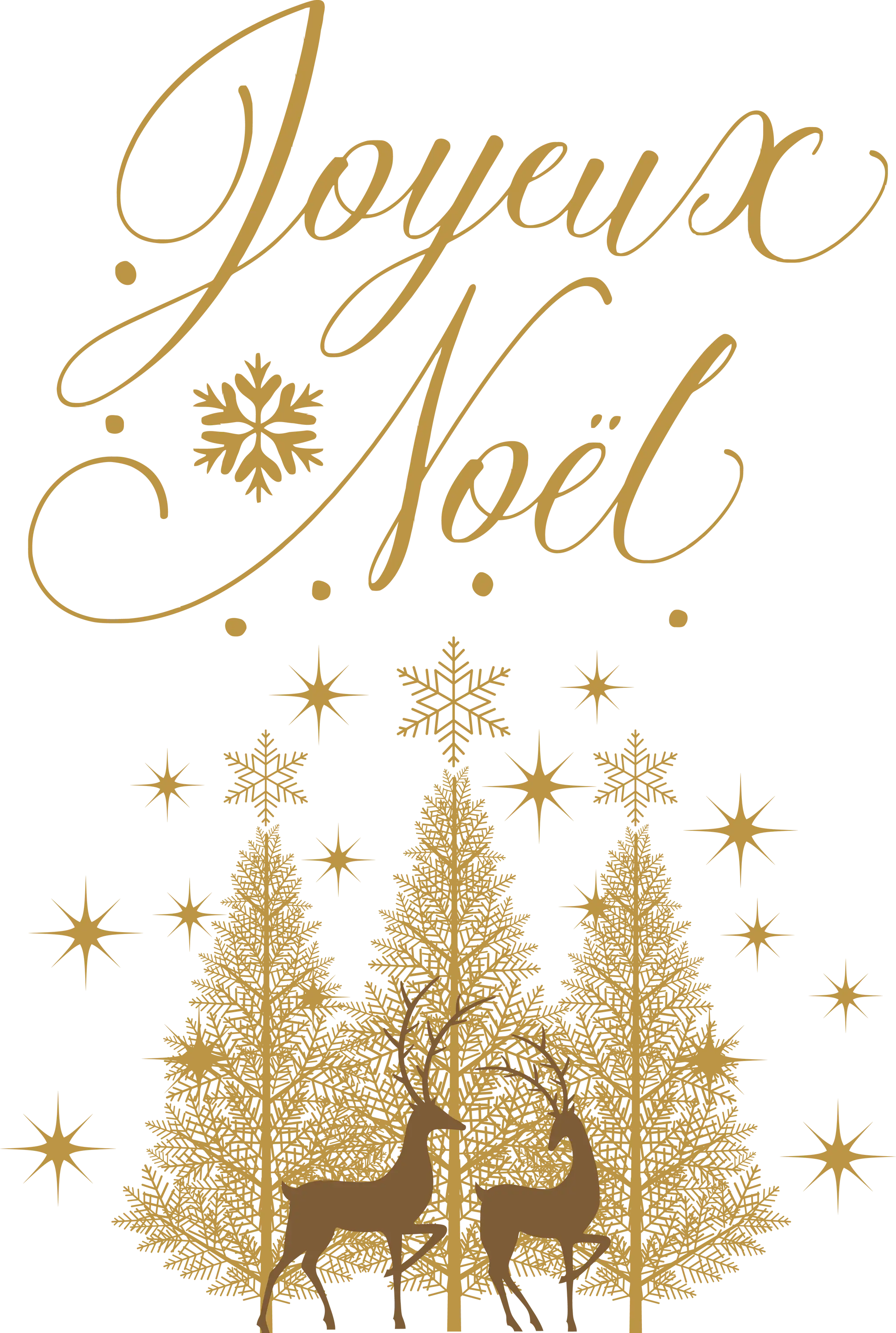 Golden Joyeux NoÃ«l Scene with Reindeer