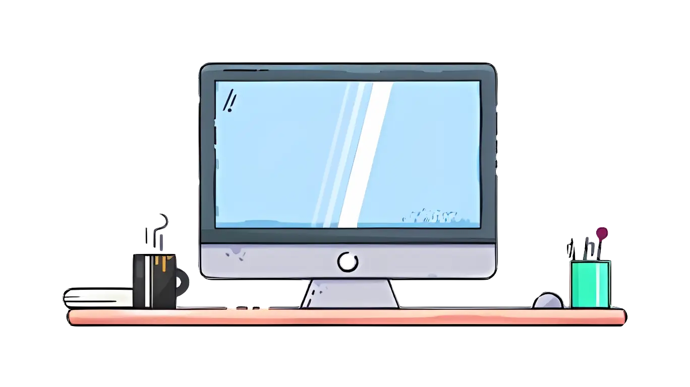Desk with Computer, Mug, and Office Supplies Illustration
