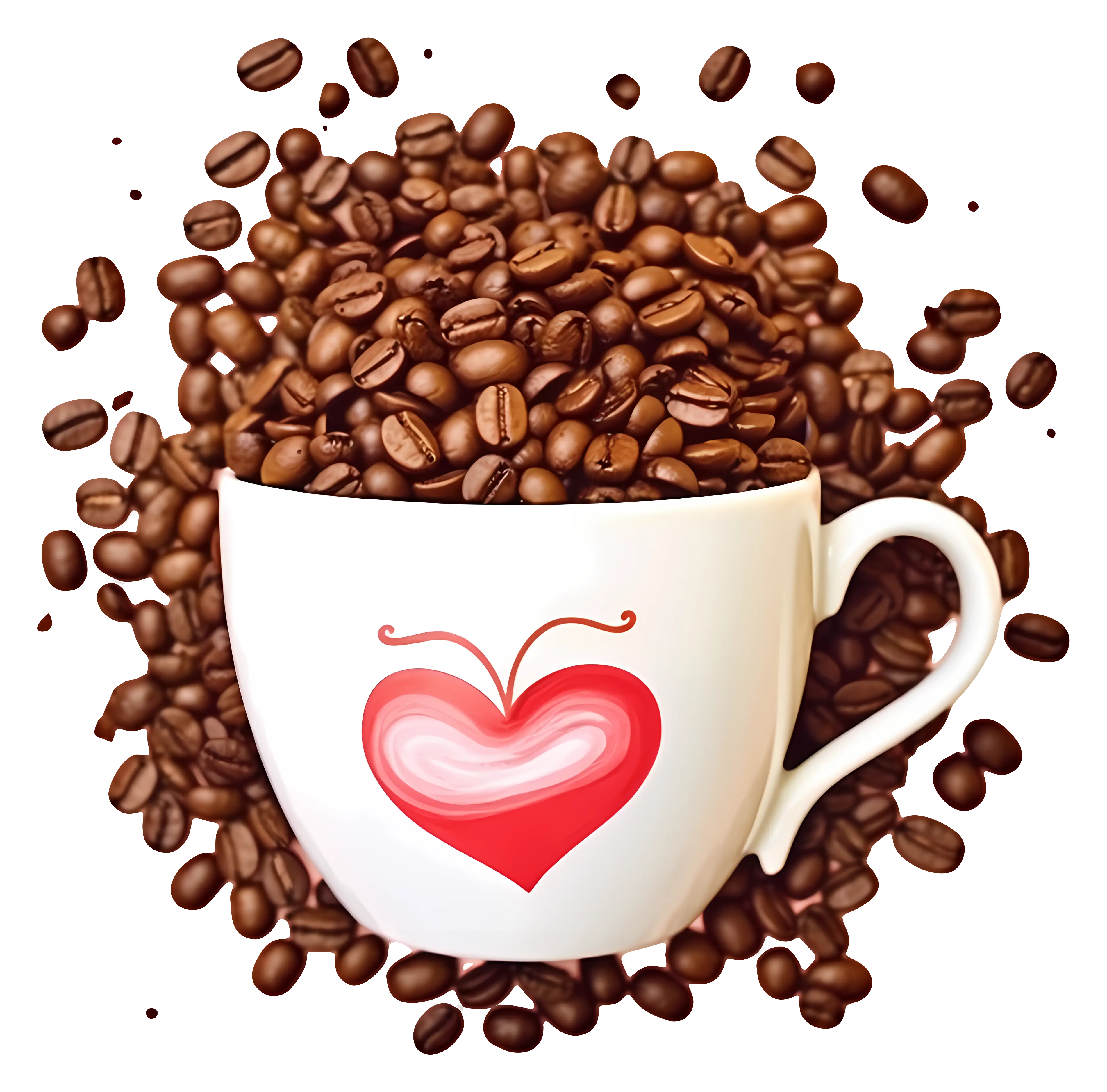 Coffee Beans in a Cup with Heart