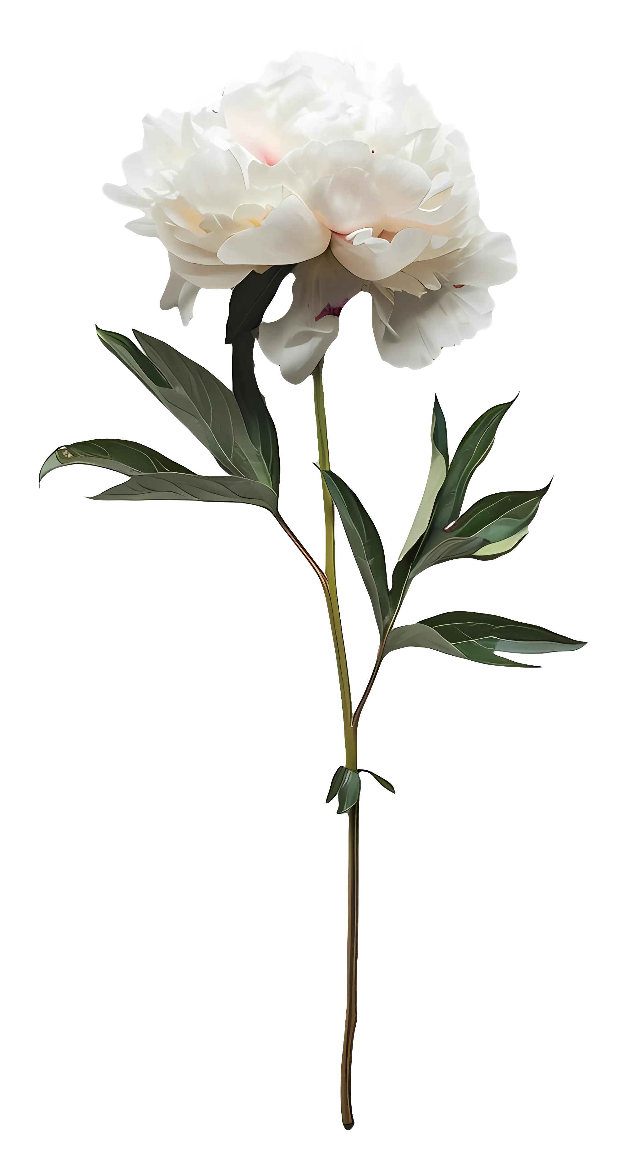 Single White Flower with Stem and Leaves