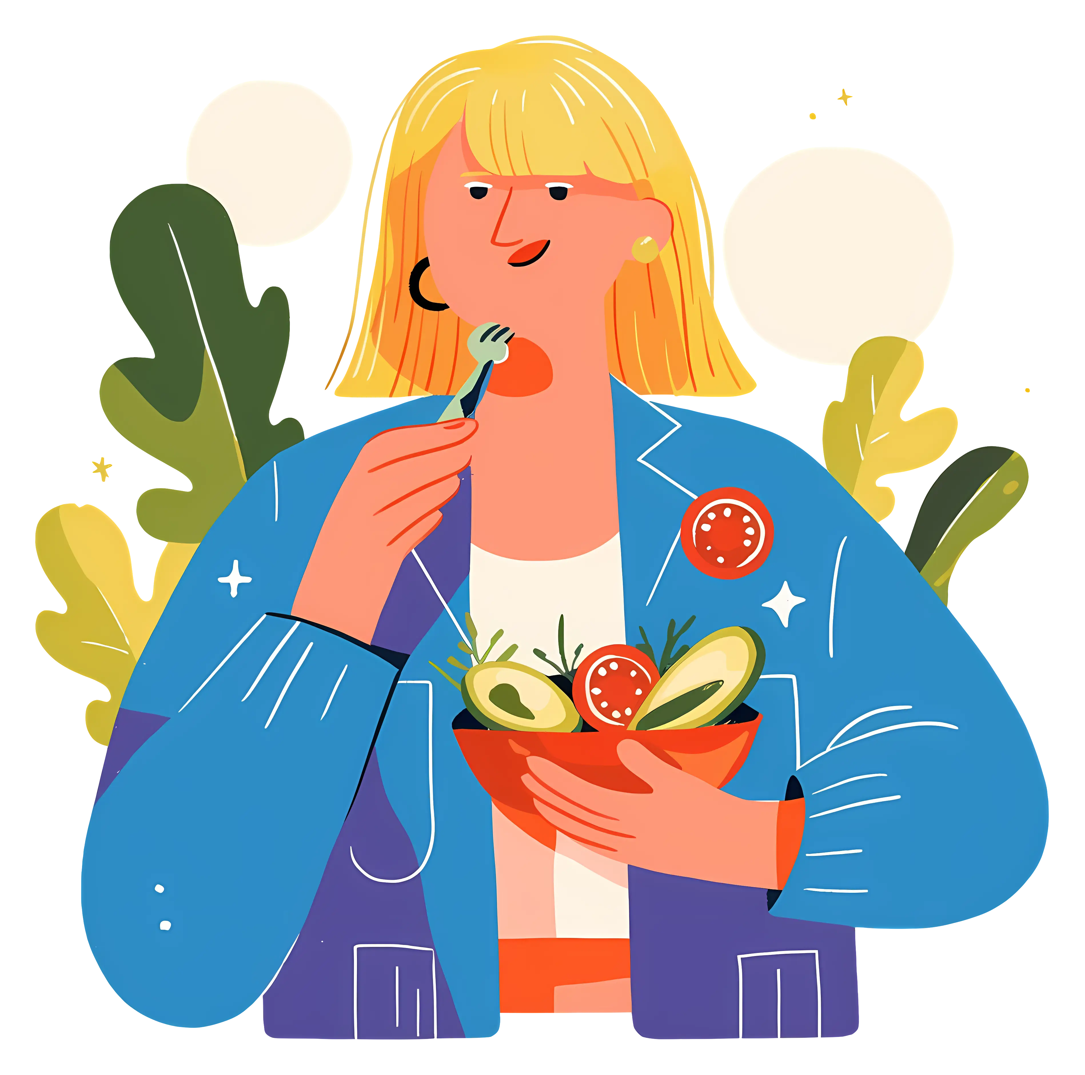 Woman Eating Salad with Vegetables