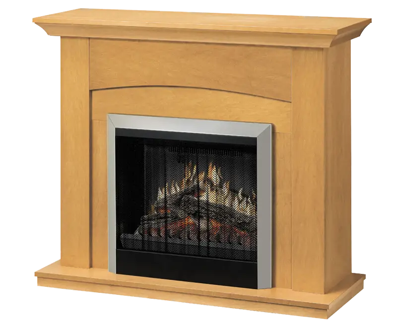 Wooden Fireplace with Flames