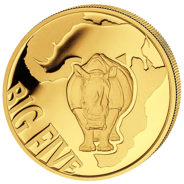Gold Coin with Rhino and Africa Map