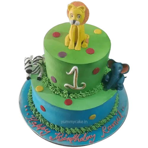 Colorful Animal-Themed Birthday Cake