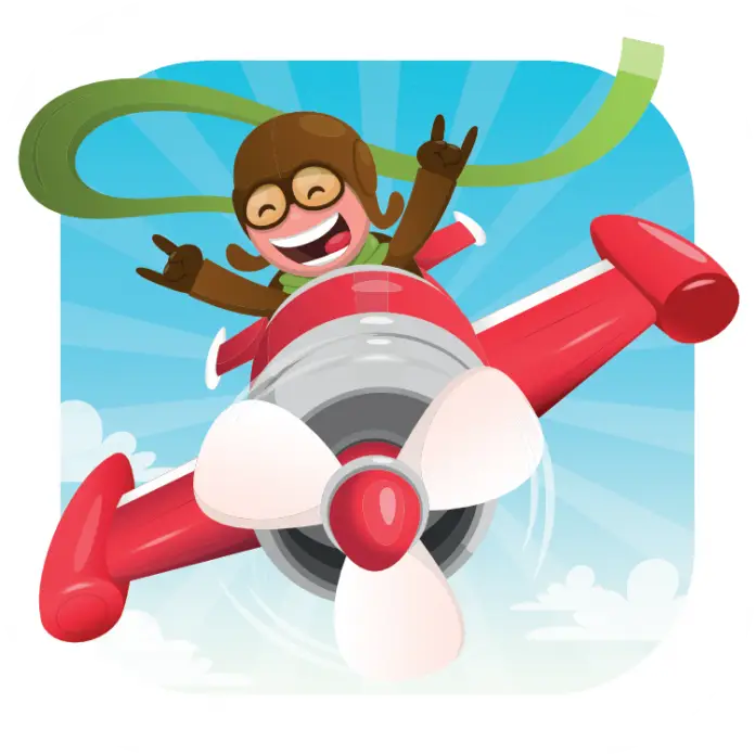 Cartoon Pilot Flying Airplane