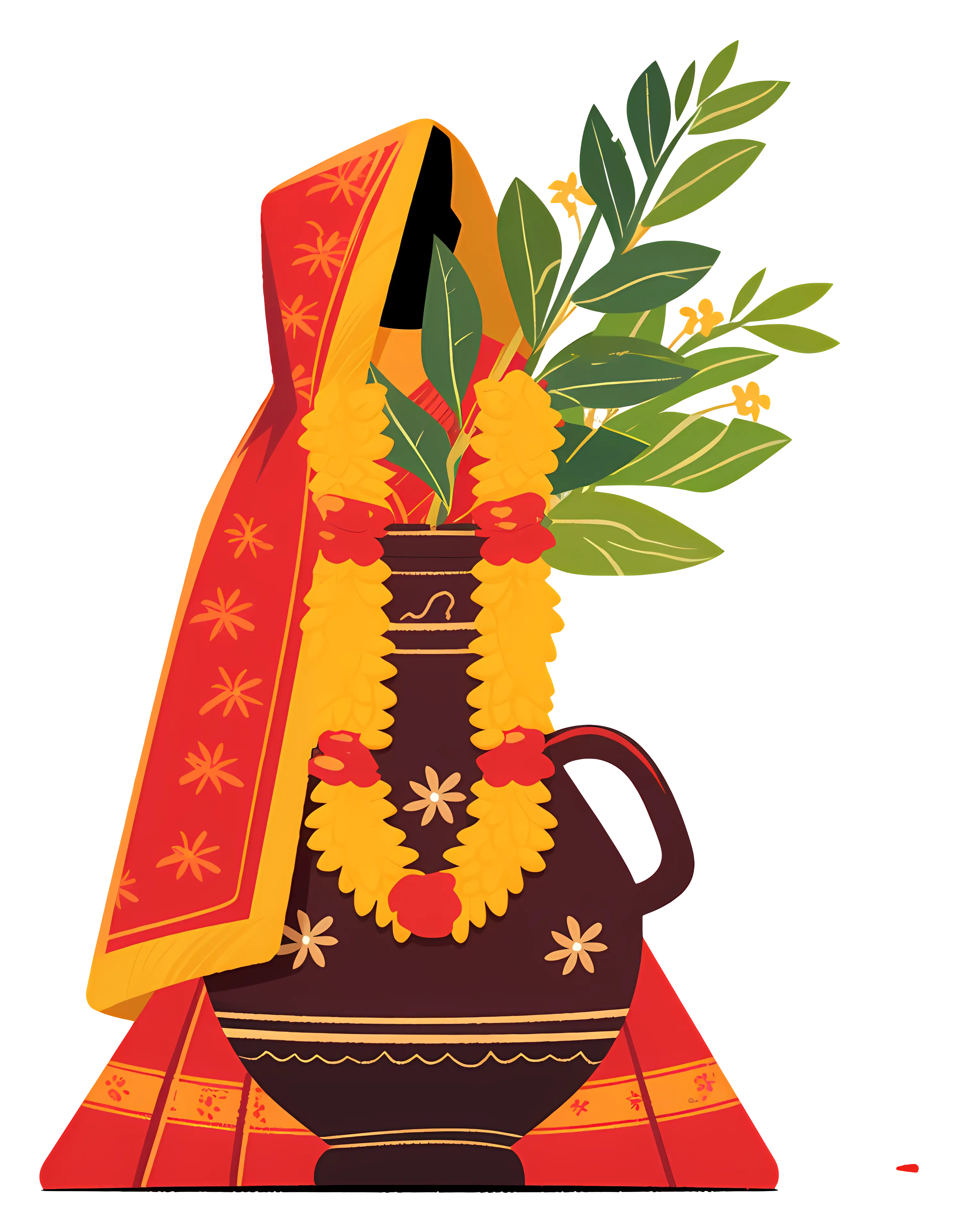 Decorative Pot with Garland and Leaves