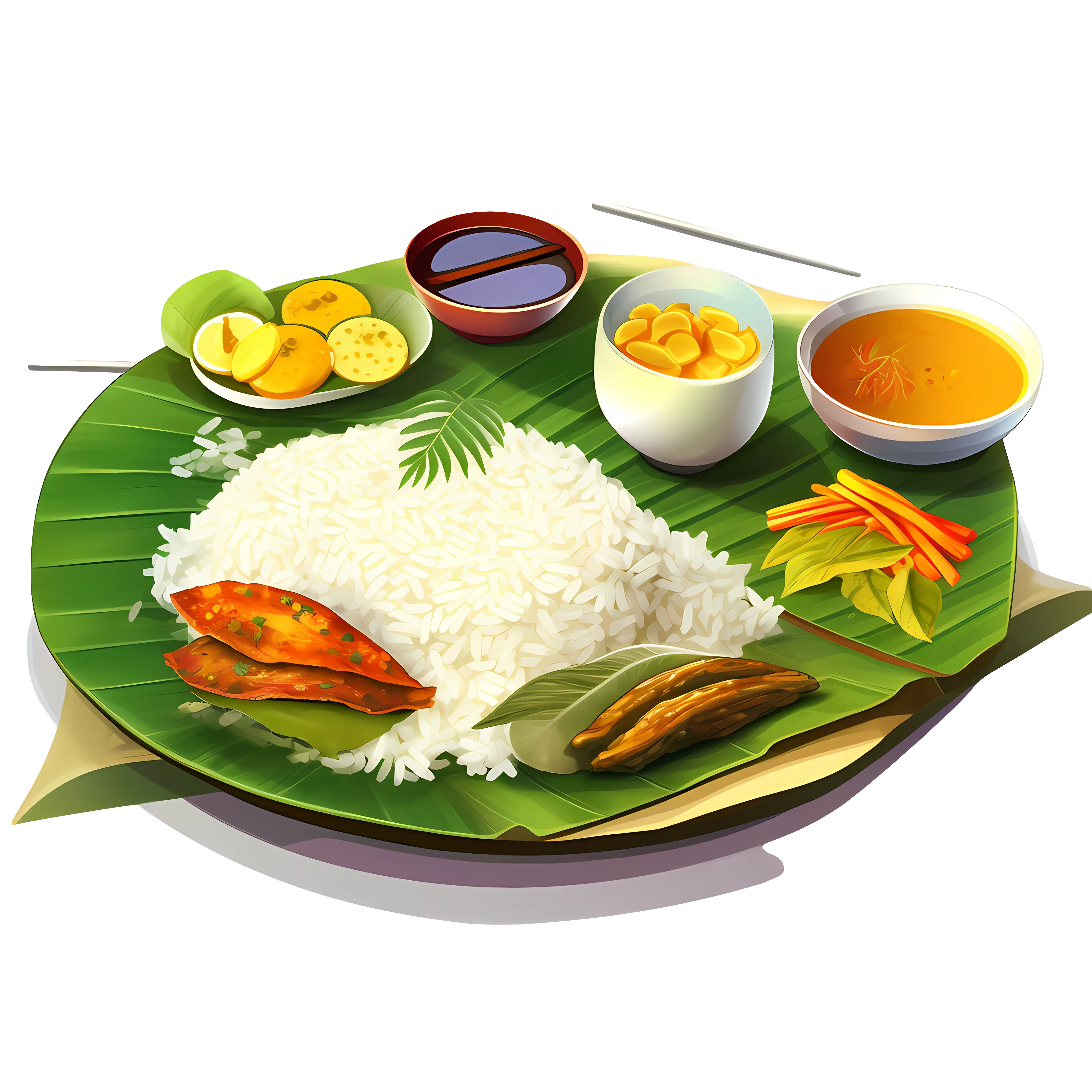 Traditional South Indian Meal on Banana Leaf