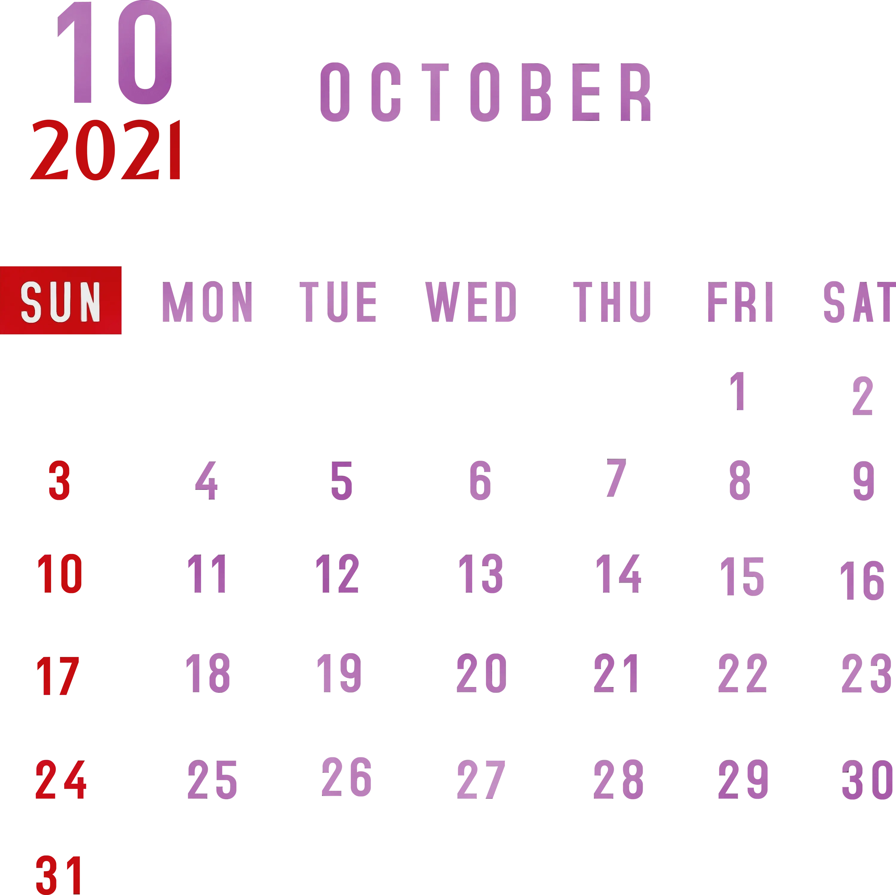 October 2021 Monthly Calendar Design