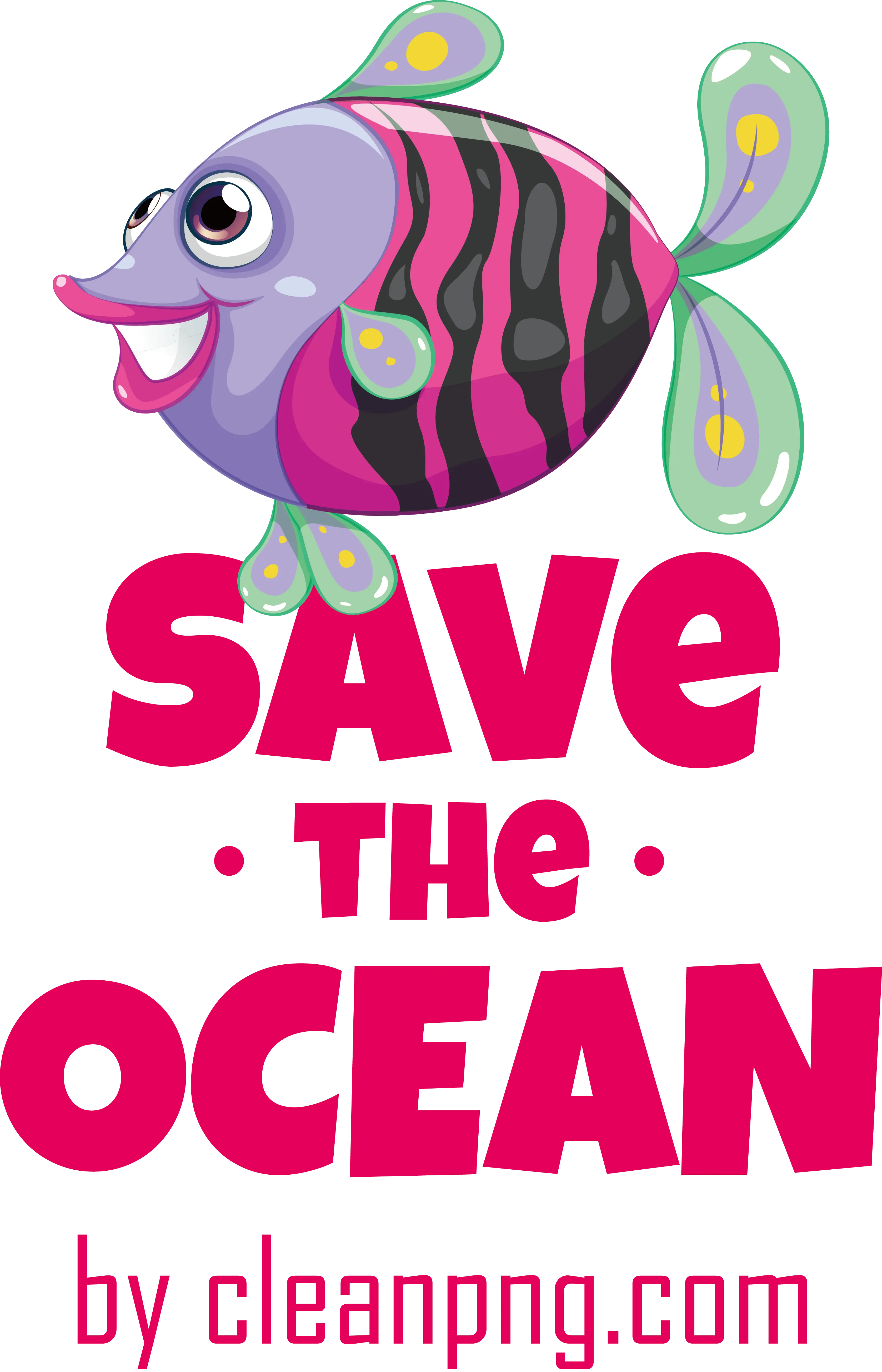 Colorful Cartoon Fish with Save the Ocean Message