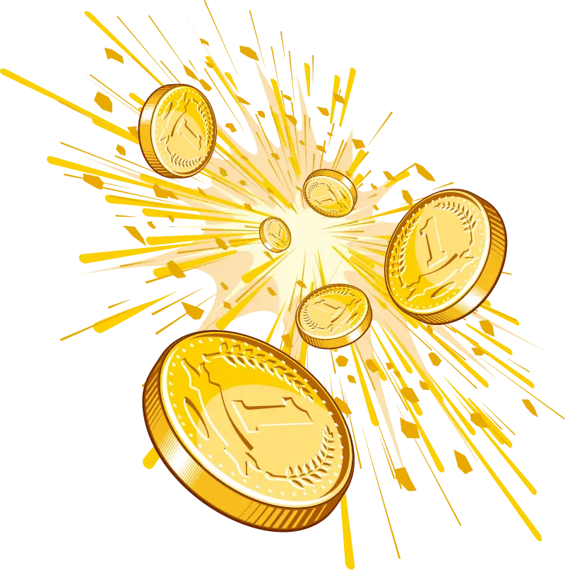 Golden Coins with Explosive Burst Illustration