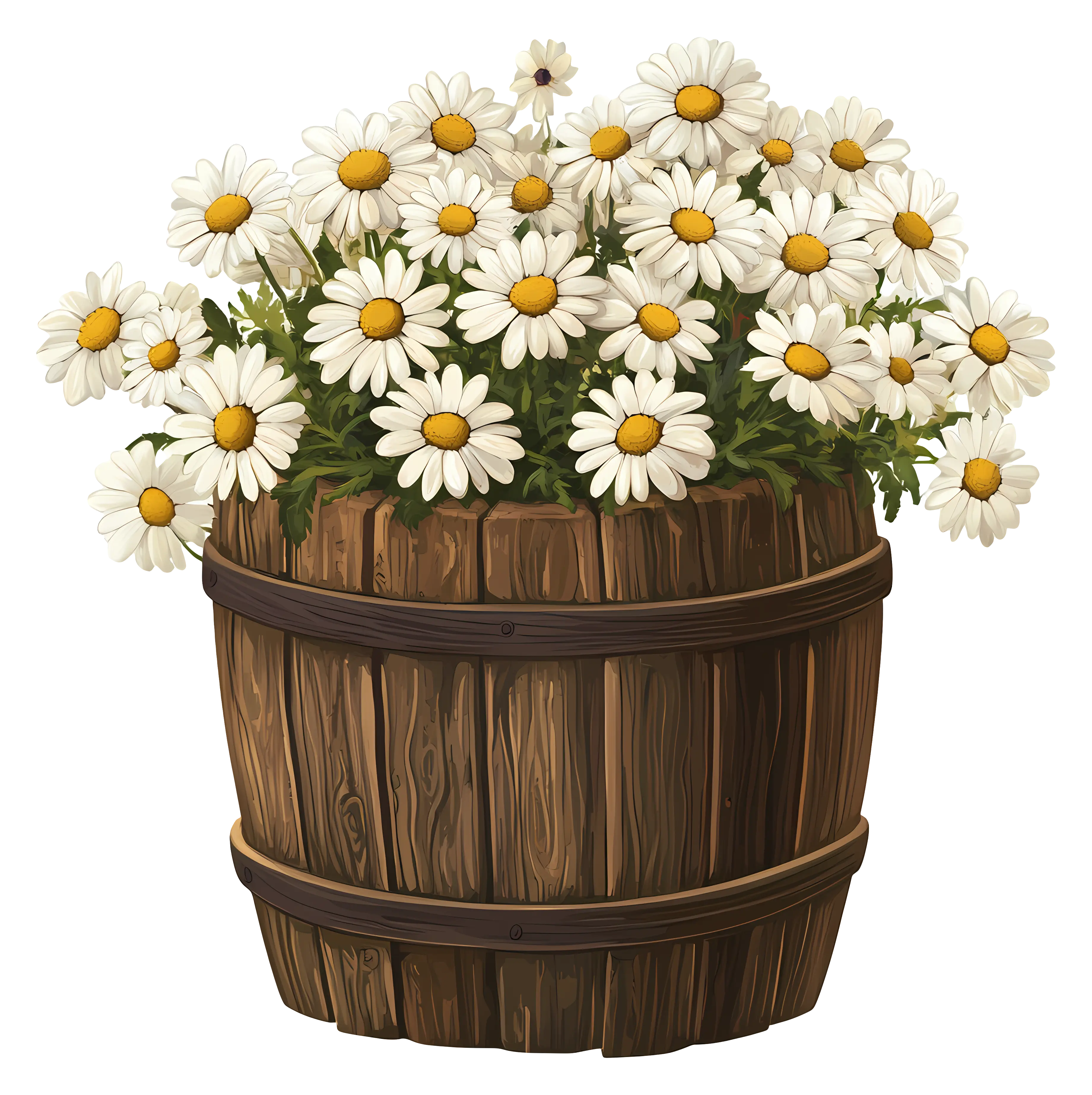 Daisy Arrangement in Wooden Barrel