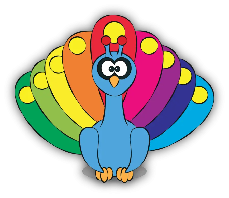 Cartoon Peacock with Bright Colorful Tails