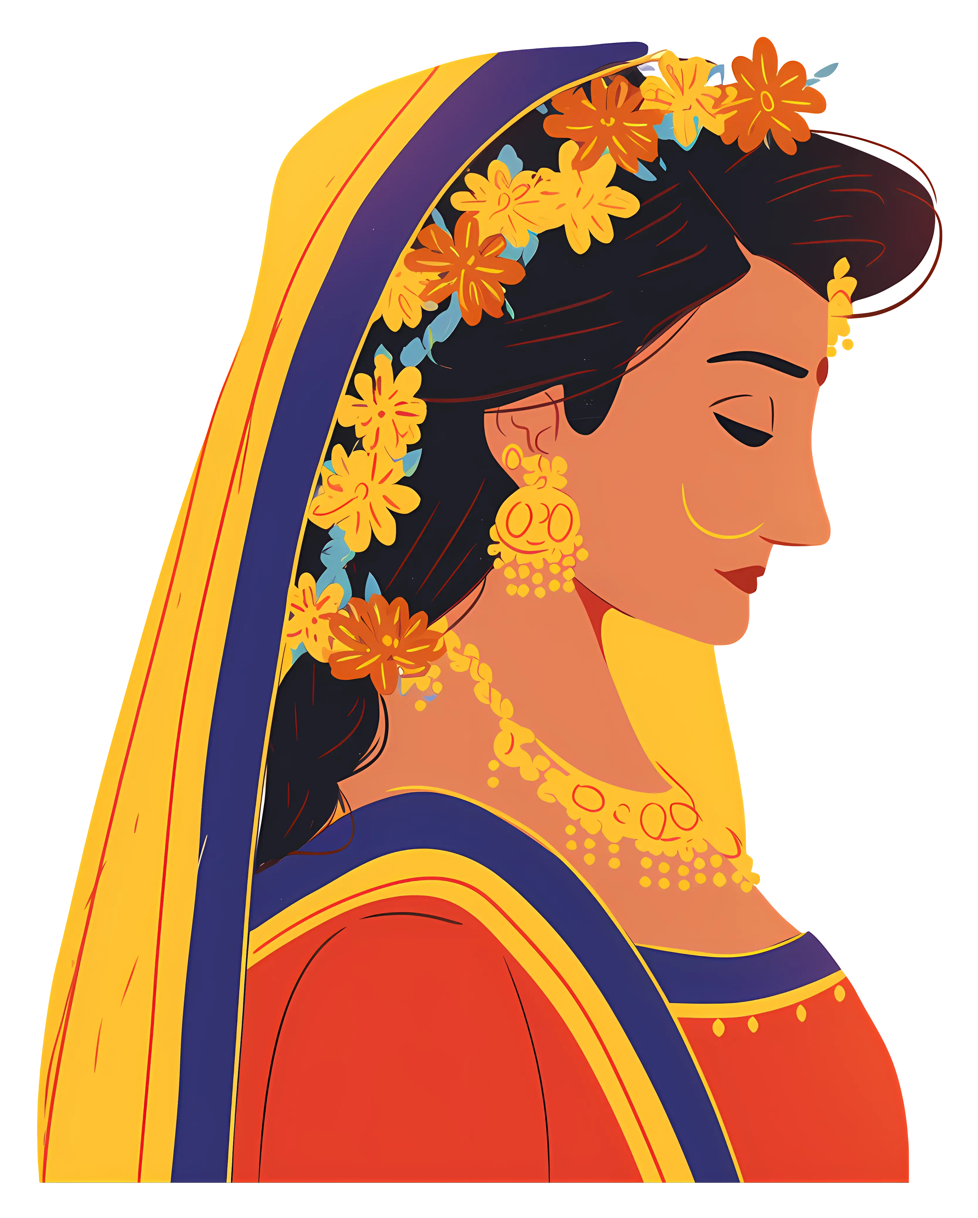 Indian Woman in Traditional Attire with Flowers