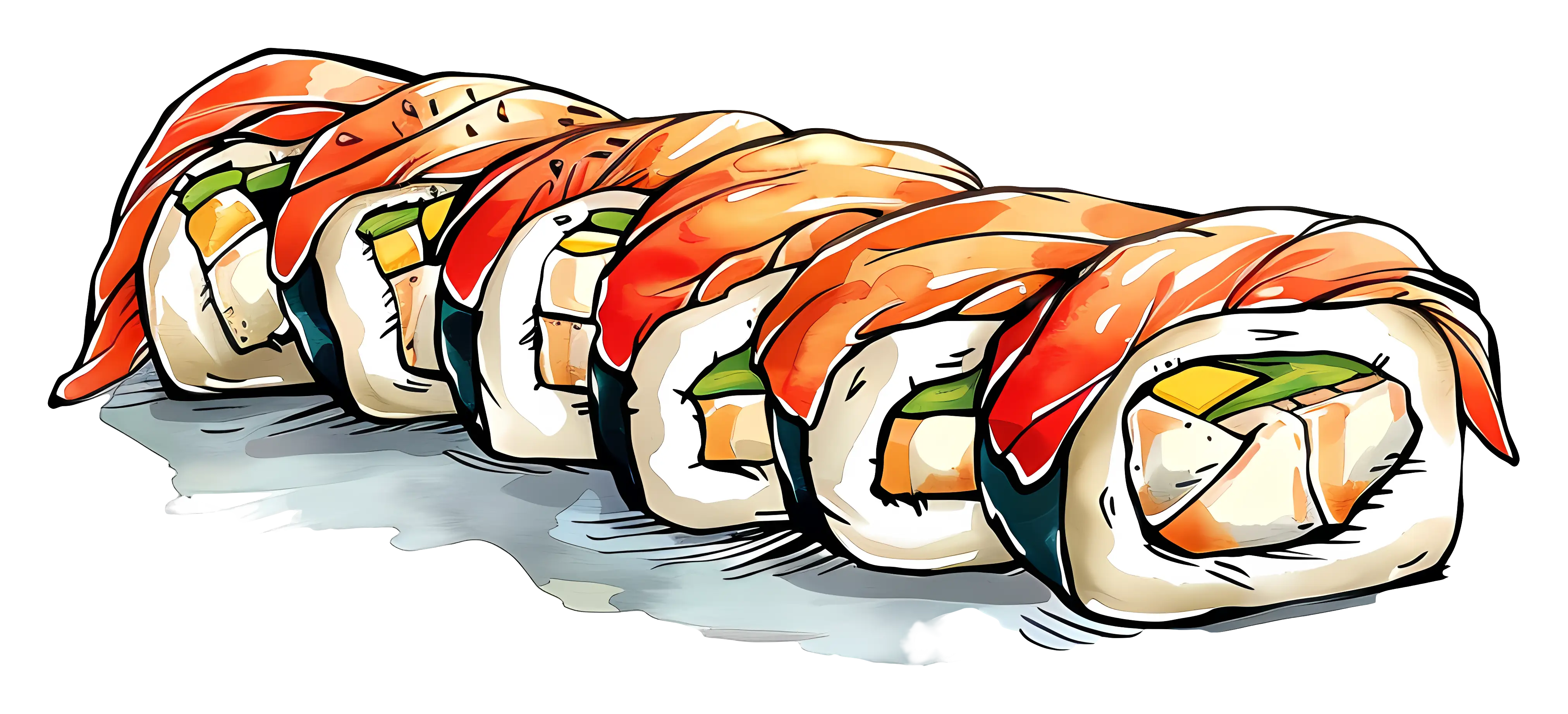 Bright and Artistic Sushi Rolls Illustration