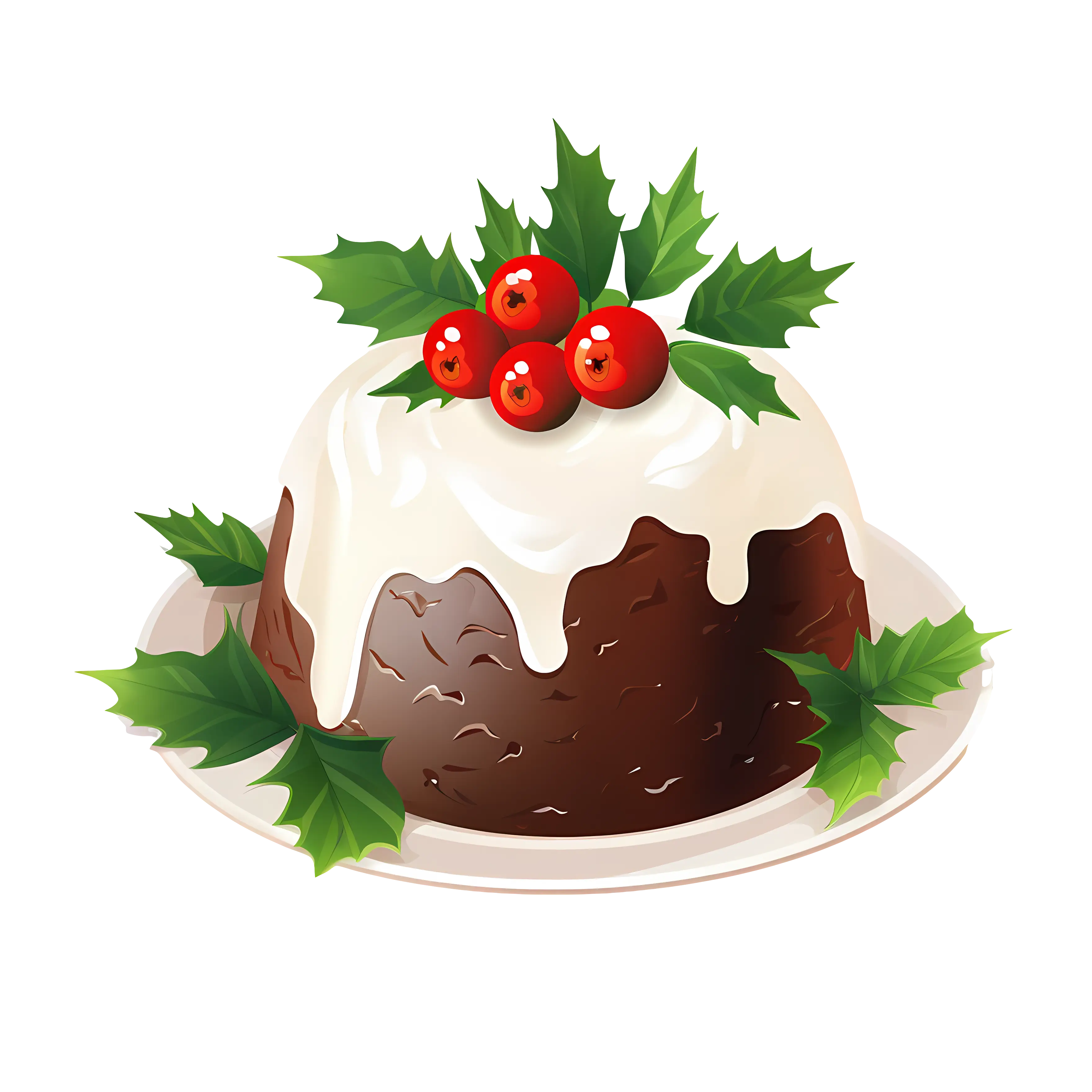 Christmas Pudding with Icing and Holly Decoration