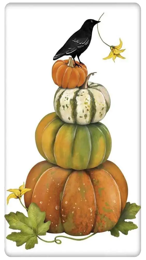 Stacked Pumpkins with Crow