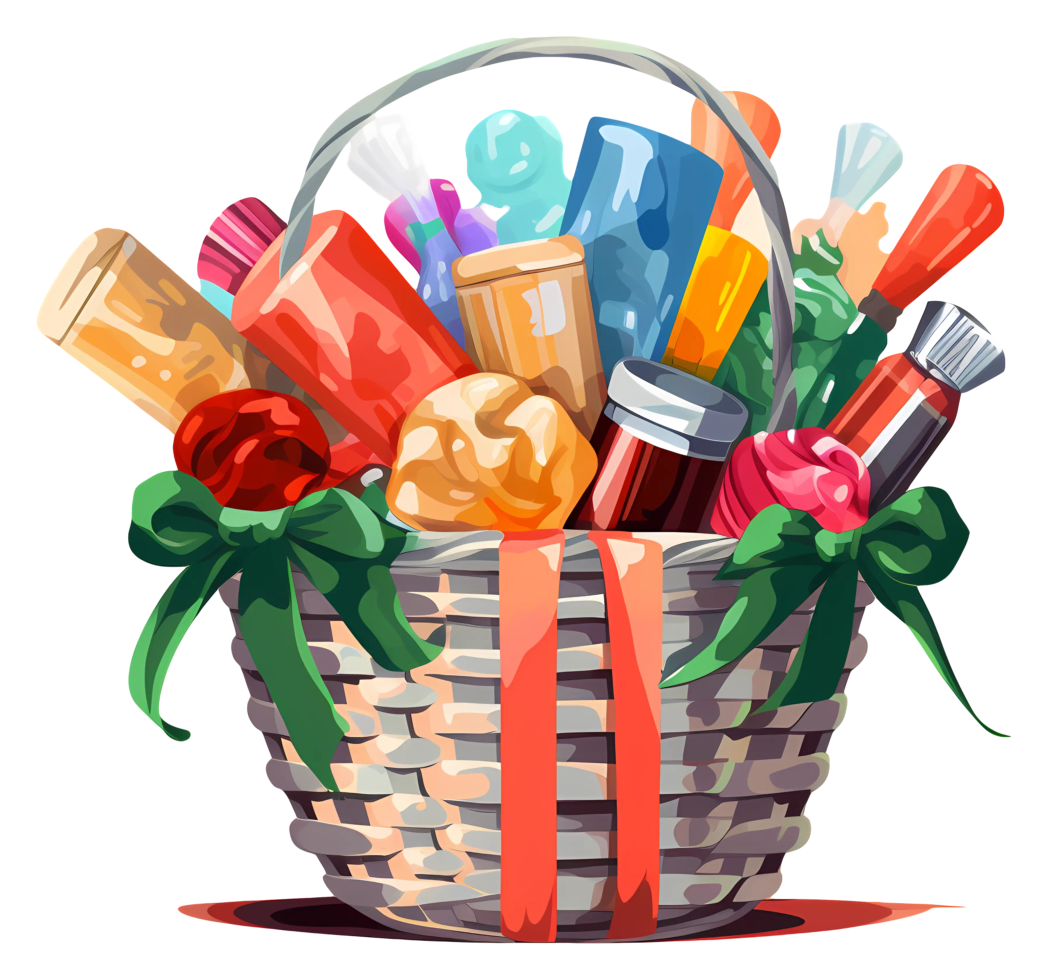 Decorative Gift Basket with Ribbons and Items