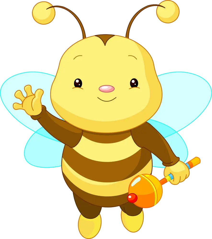 Cute Bee Cartoon Holding a Rattle