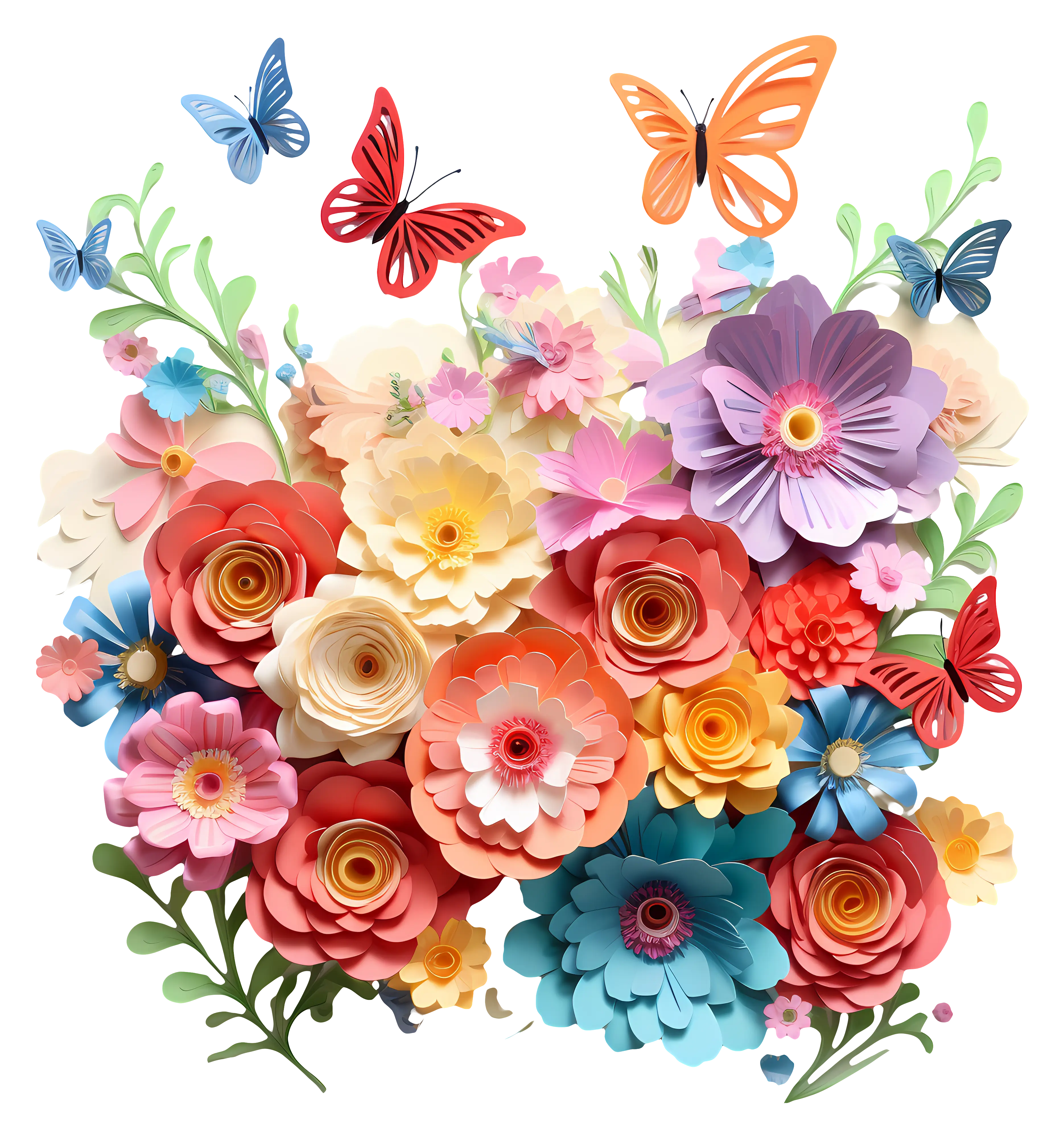Colorful Paper Flowers and Butterflies
