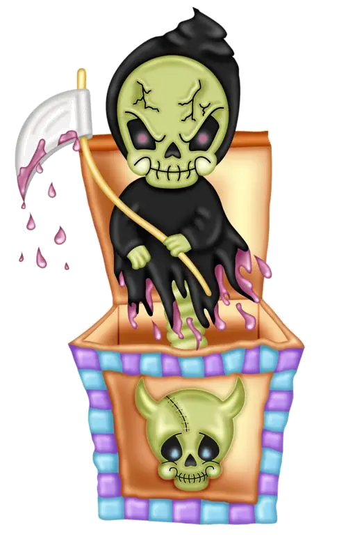 Cartoon Grim Reaper in a Box