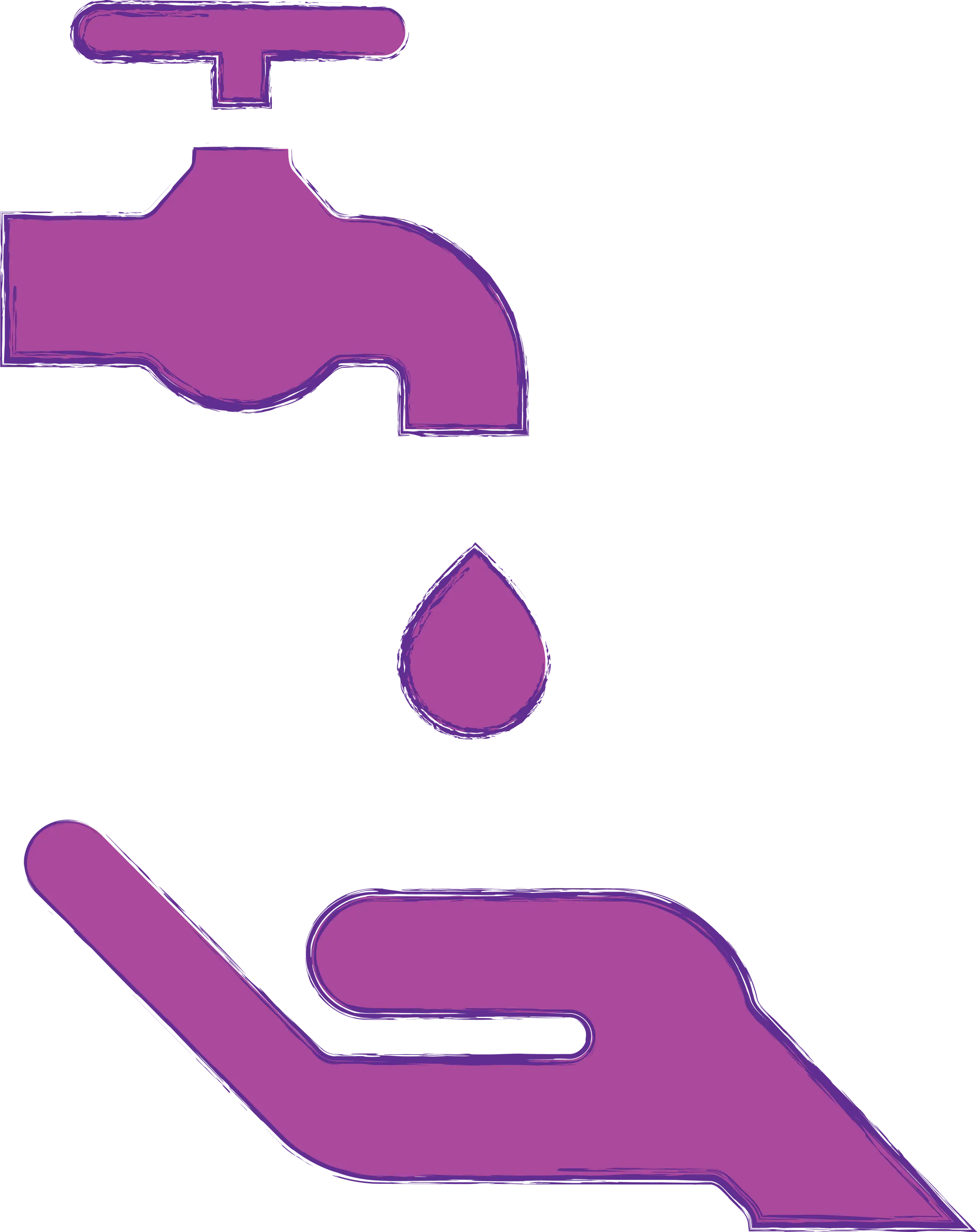 Purple Faucet and Hand with Water Drop Illustration