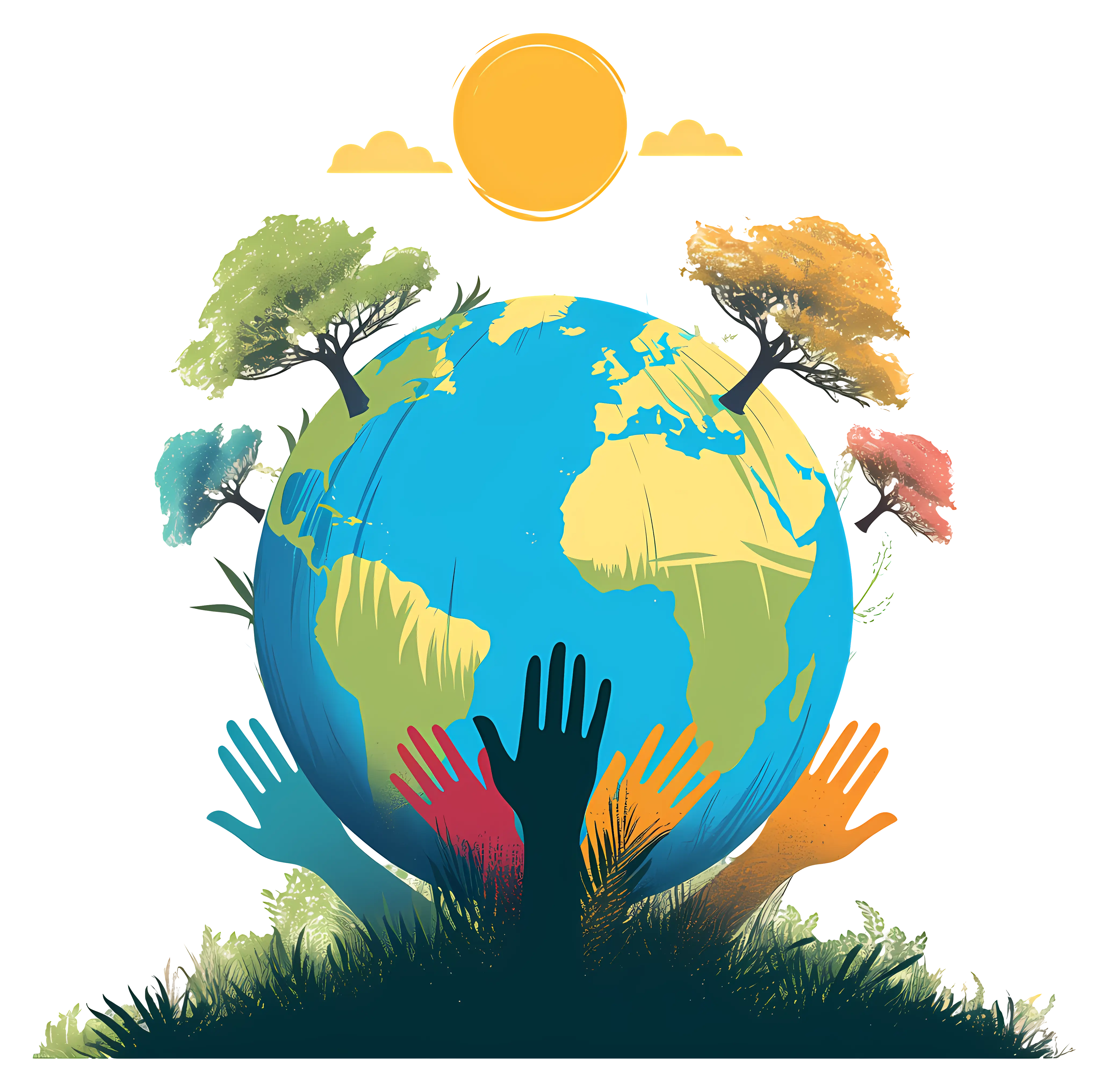 Earth and Hands with Trees Illustration