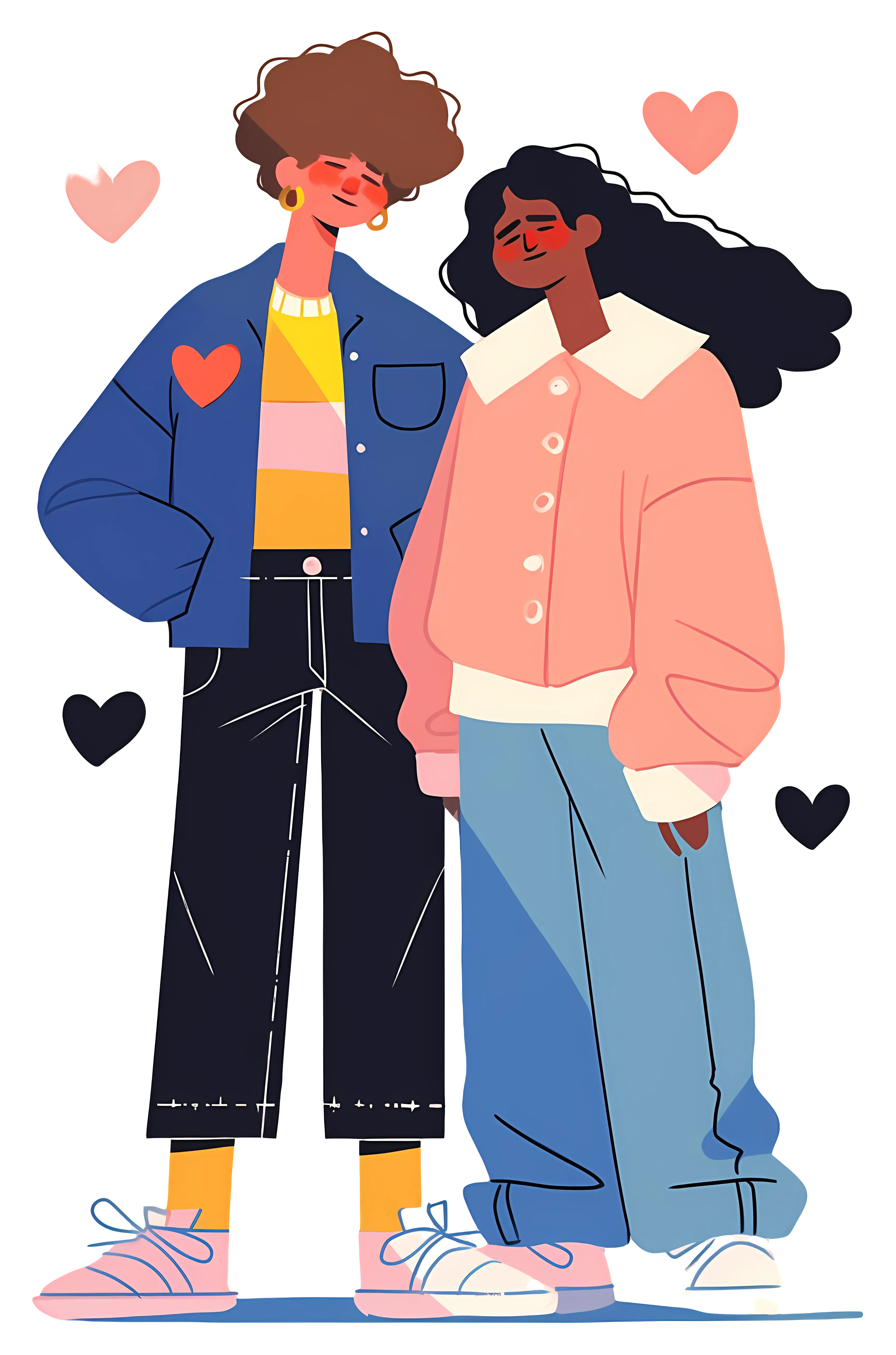 Couple in Fashionable Outfits with Hearts