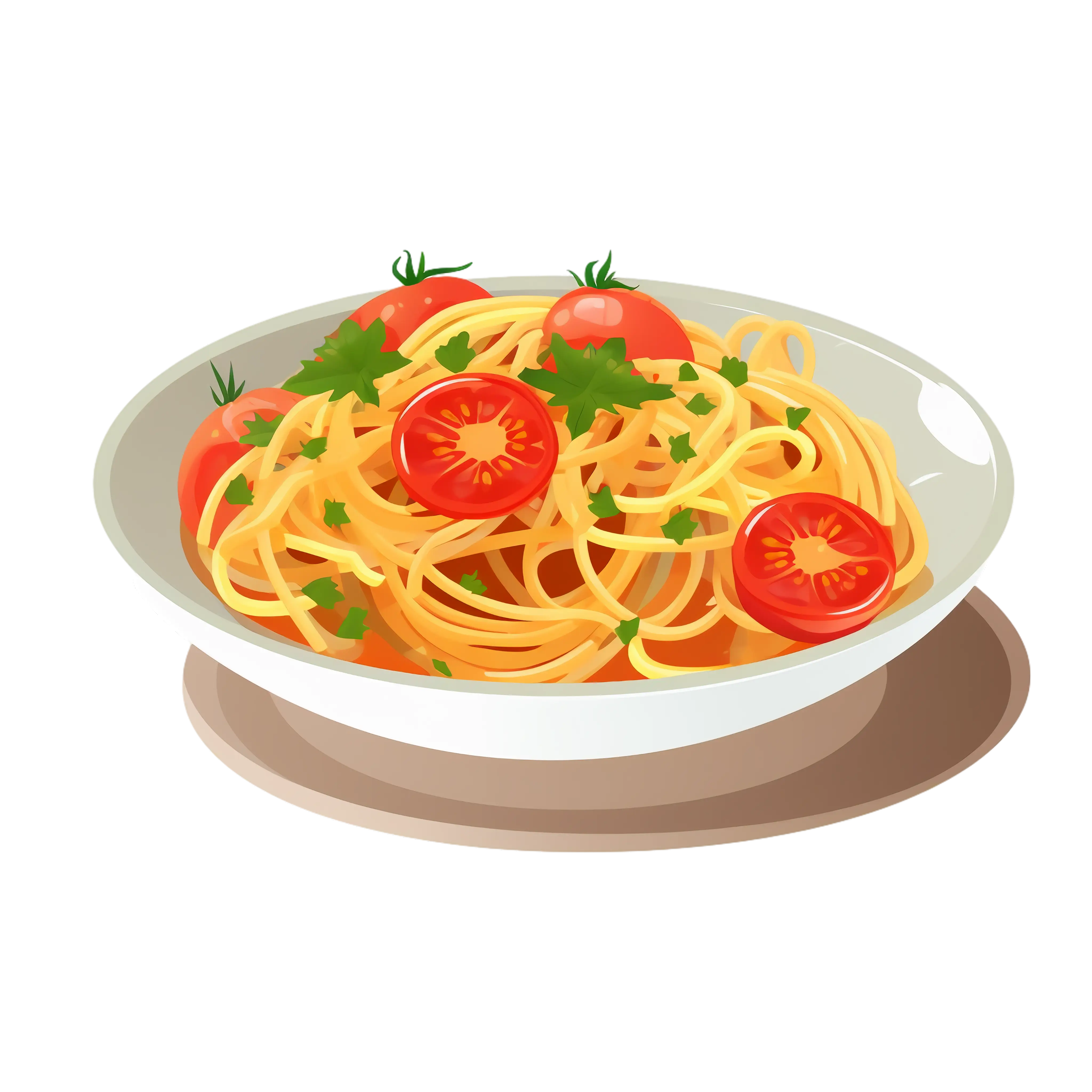 Spaghetti Garnished with Tomatoes in a Bowl