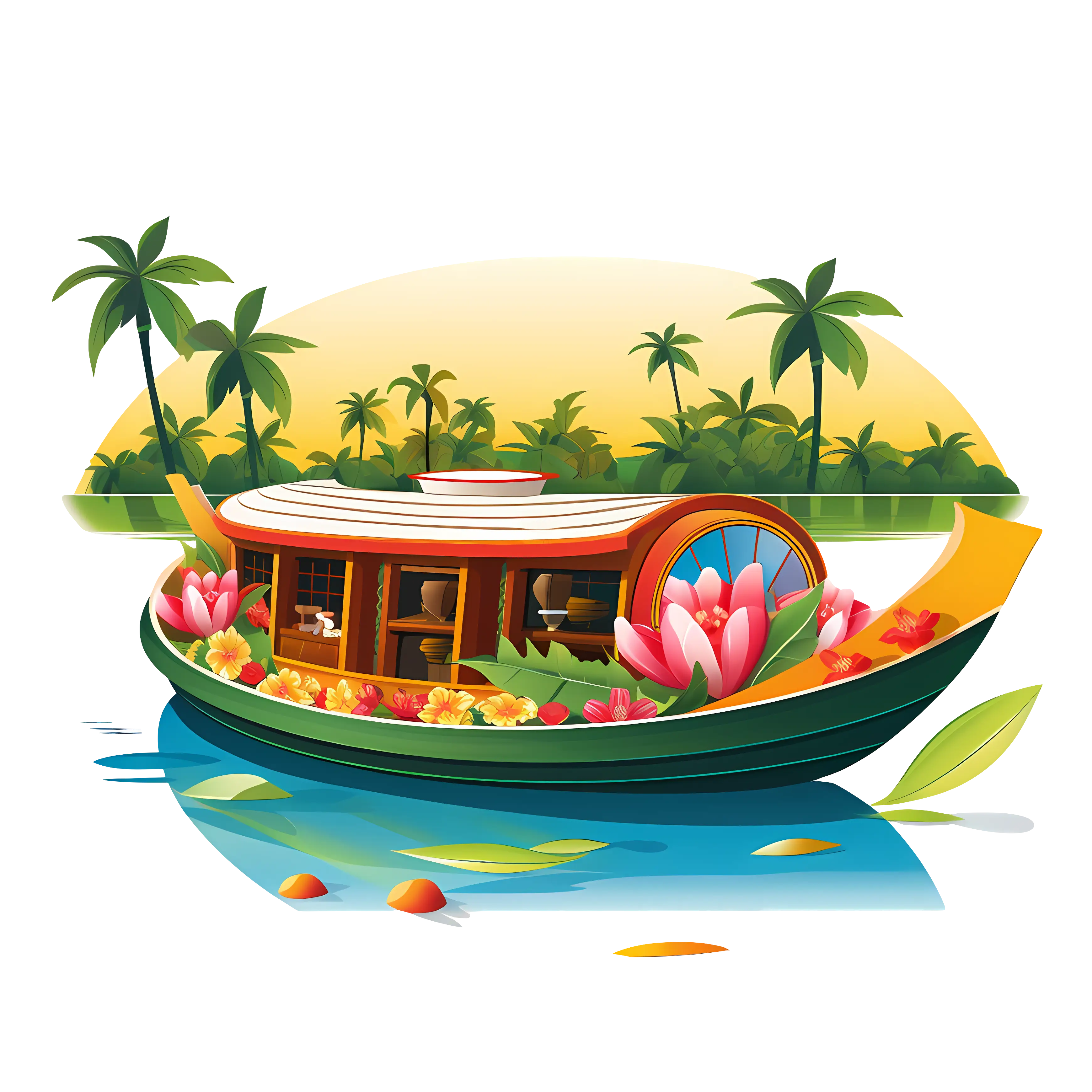 Illustration of a Decorative Houseboat with Flowers