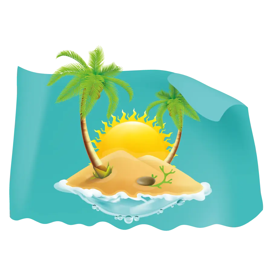 Tropical Island with Palm Trees and Sun Illustration