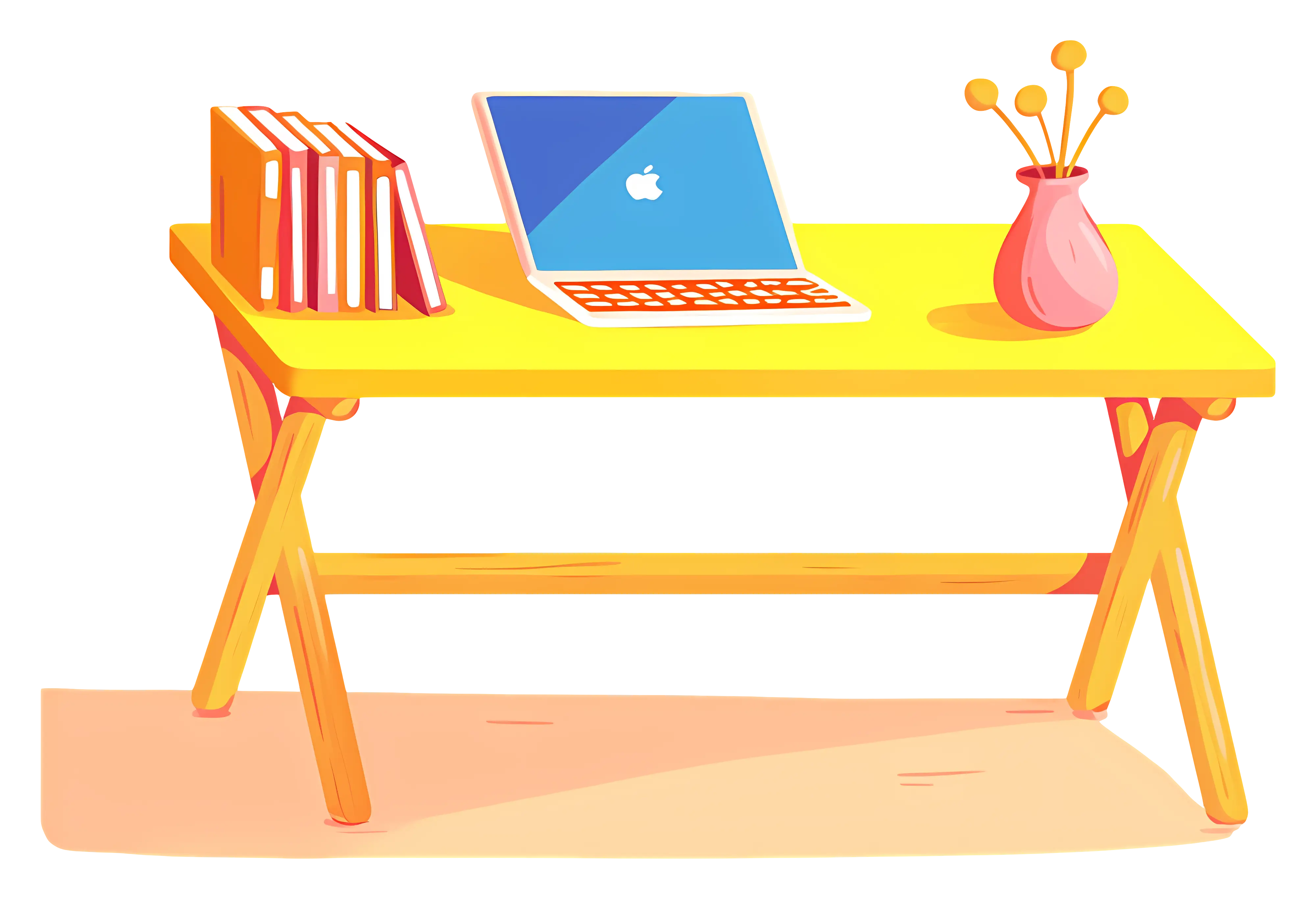 Yellow Desk with Laptop and Books