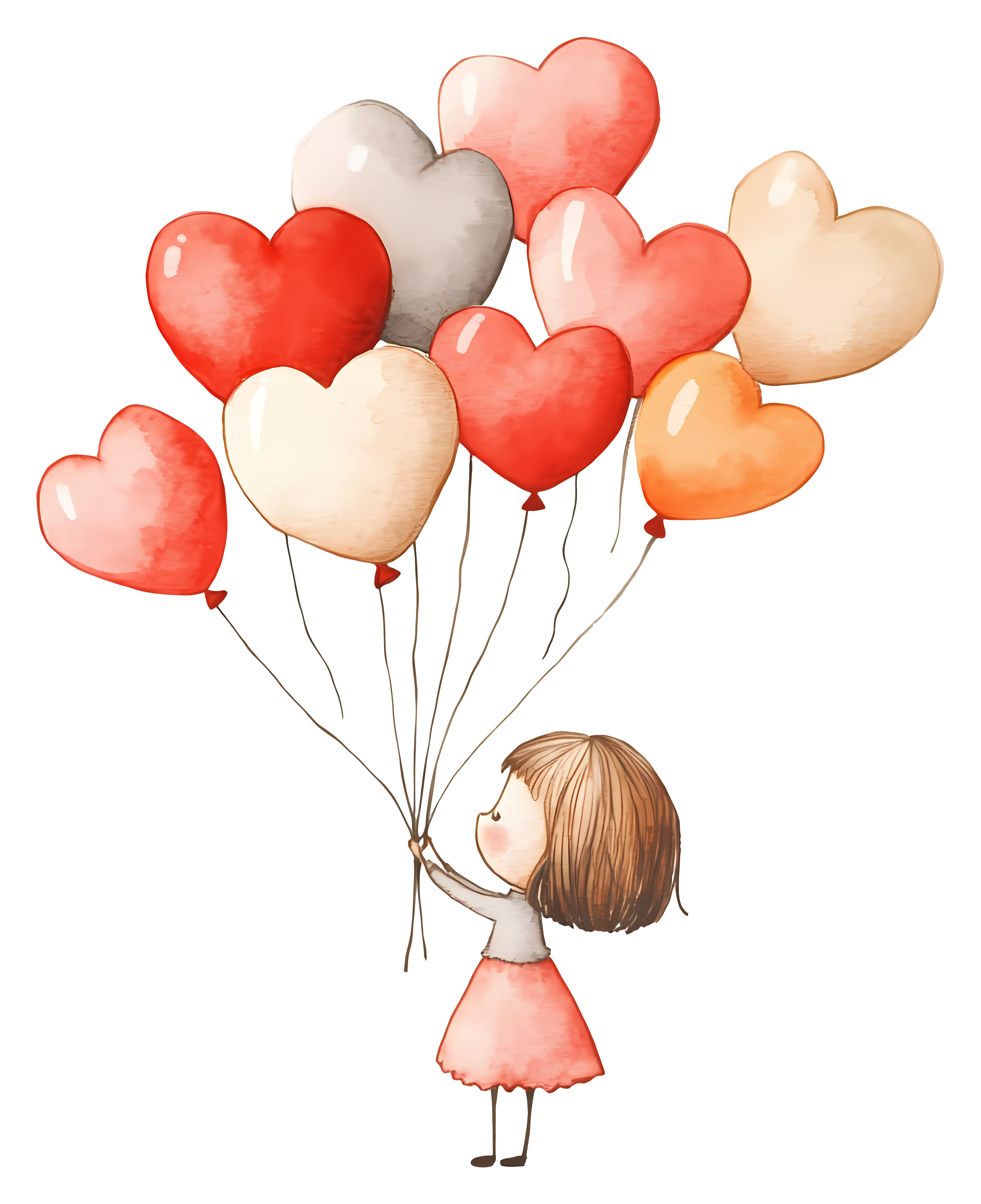 Girl Holding Heart-Shaped Balloons