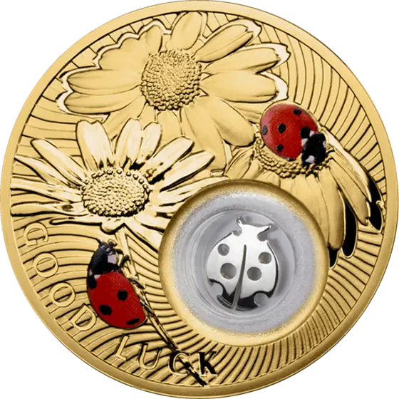 Gold Coin with Ladybugs and Flowers