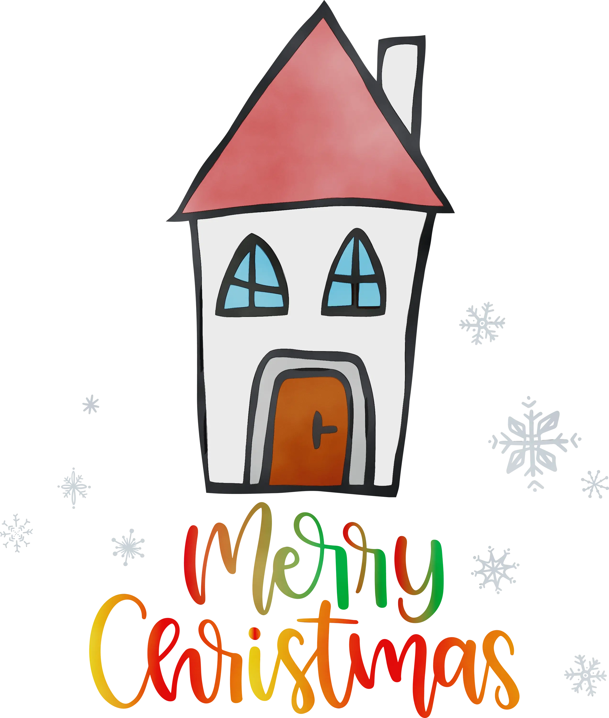Merry Christmas Red Roof House Illustration