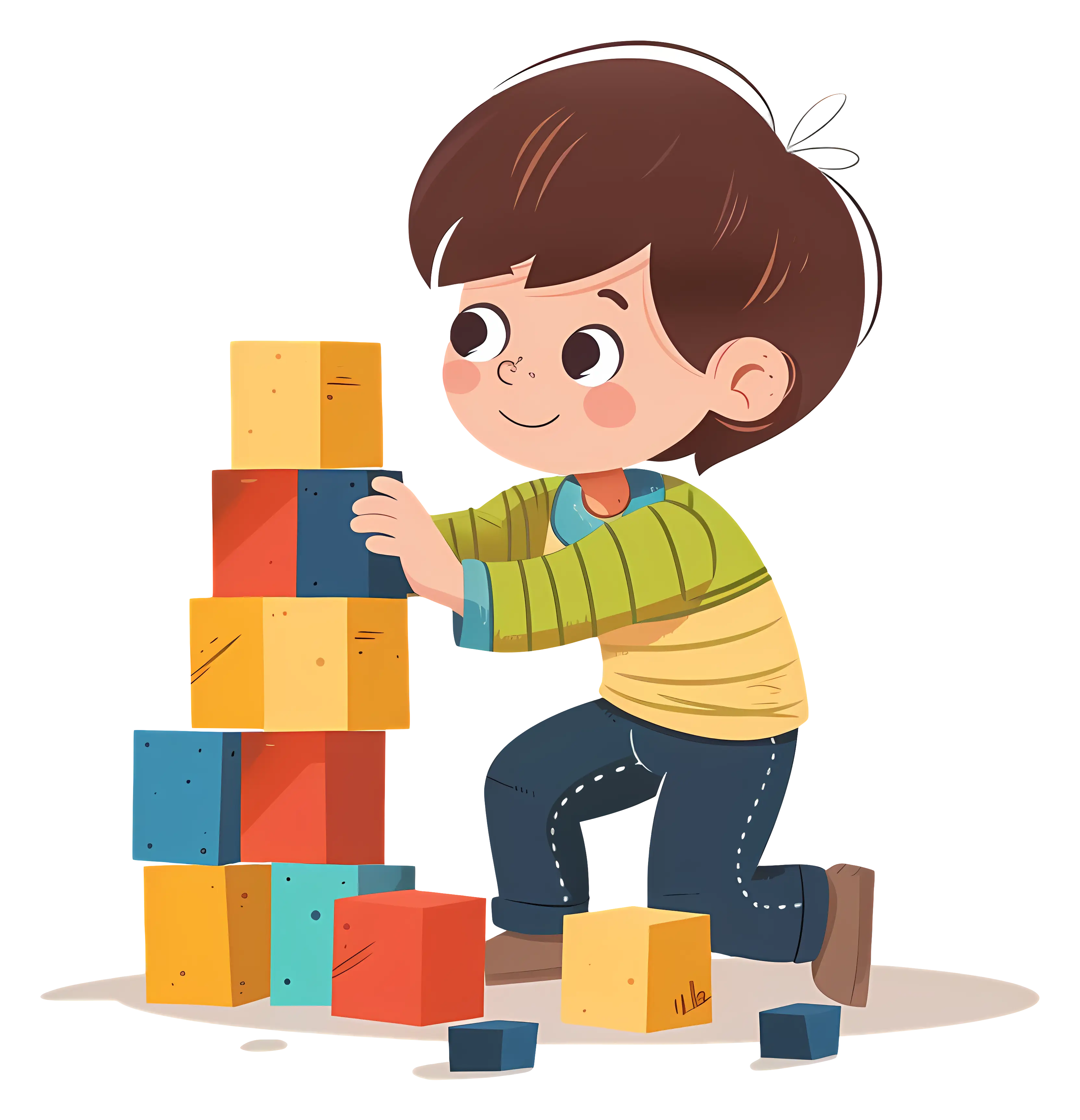Boy Playing with Colorful Blocks