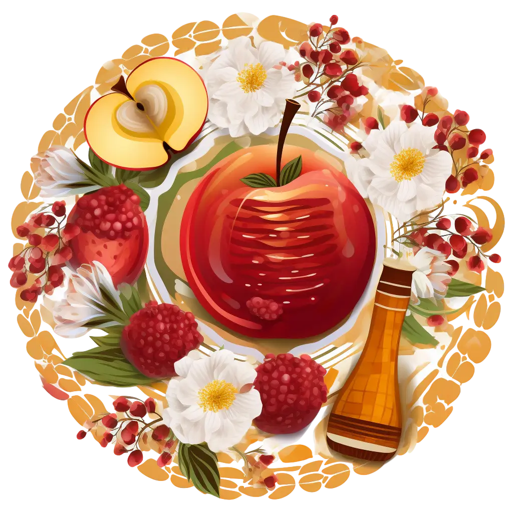 Red Apple with Flowers and Honey