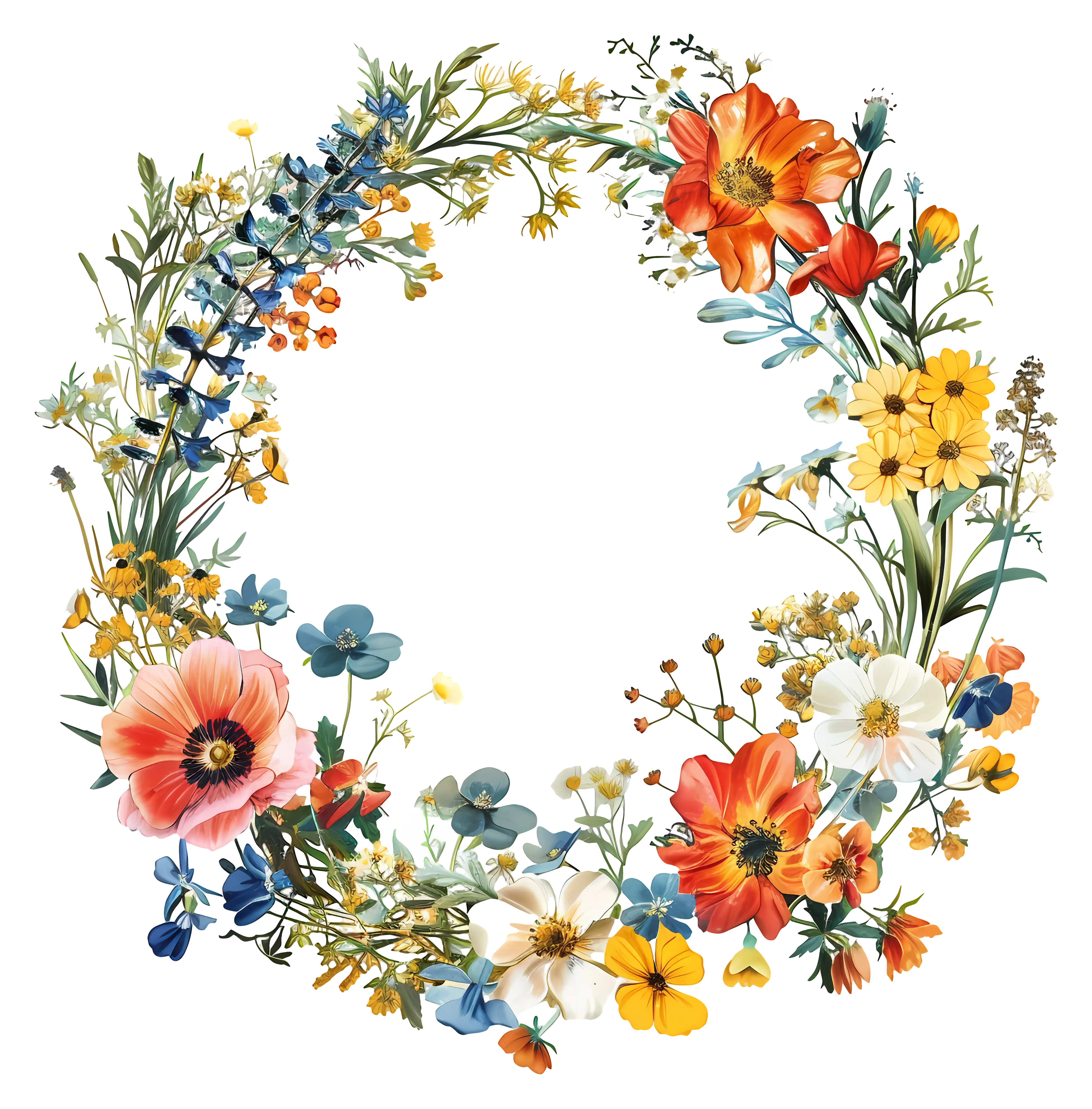 Floral Wreath Illustration with Vibrant Details