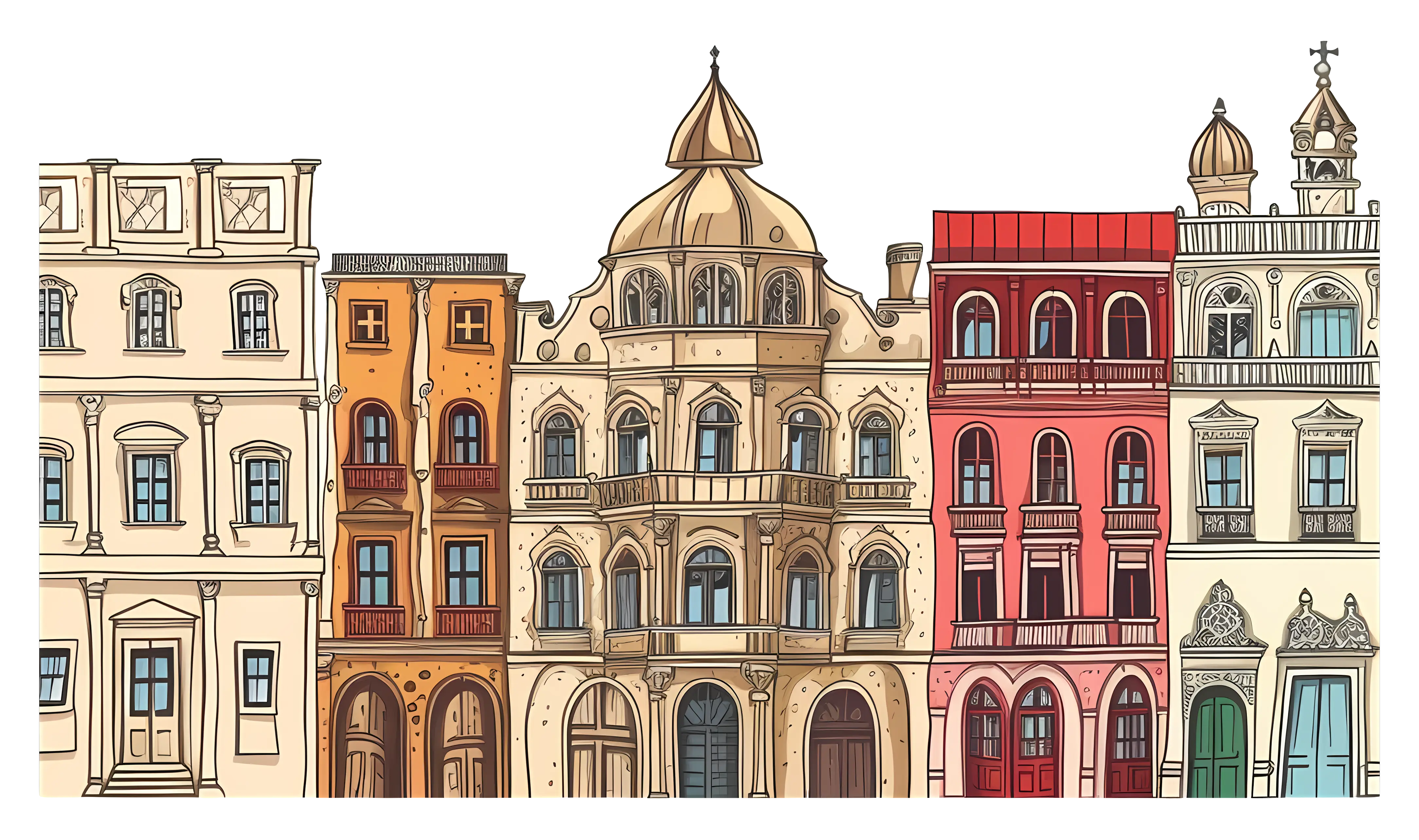 Vintage Colorful Urban Buildings