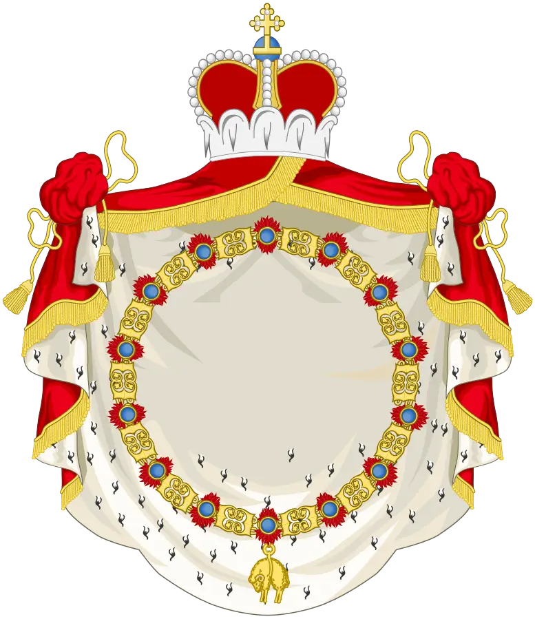 Royal Crown and Drapery Illustration with Gold and Red Design