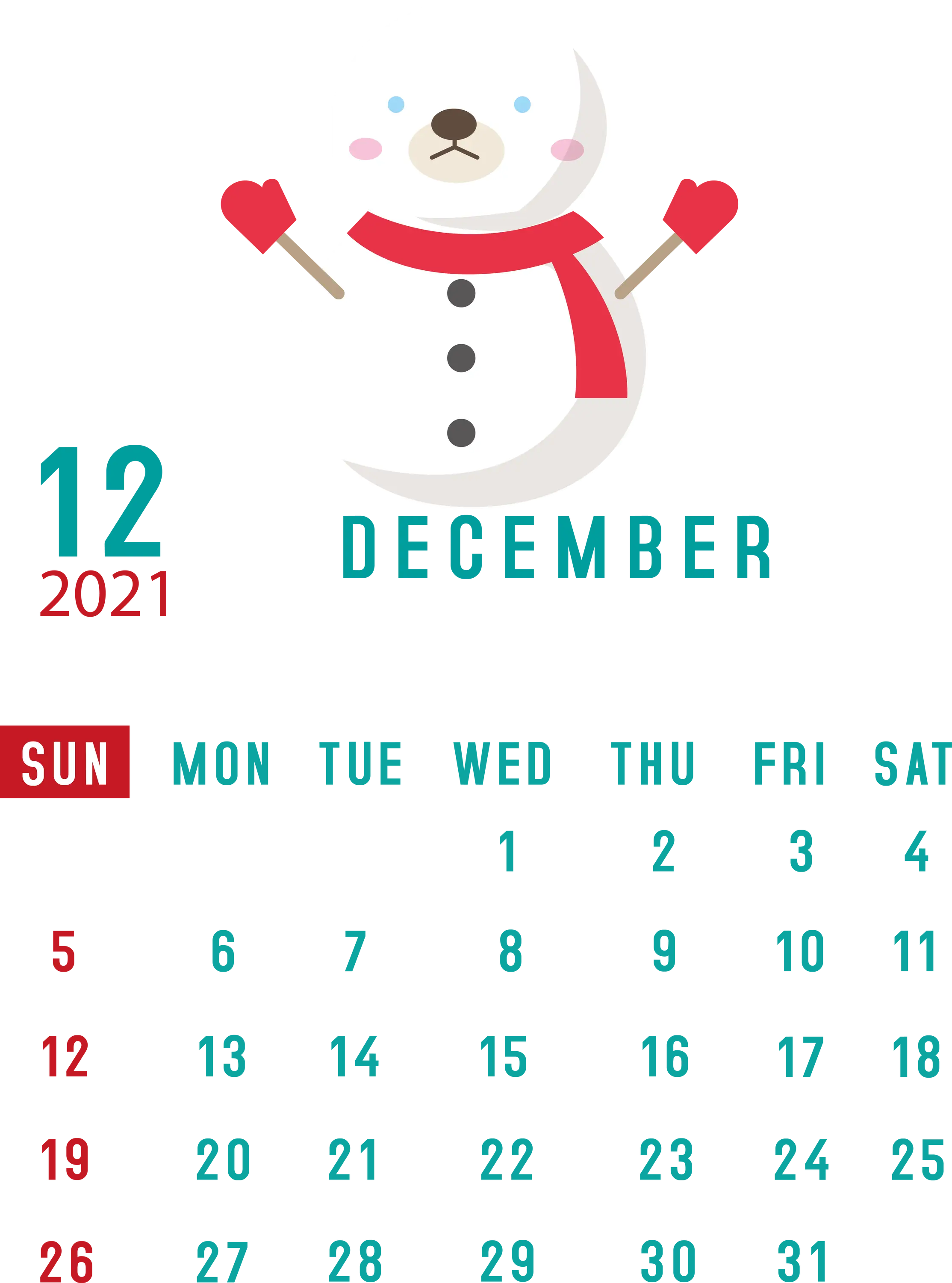 December Calendar with Festive Snowman