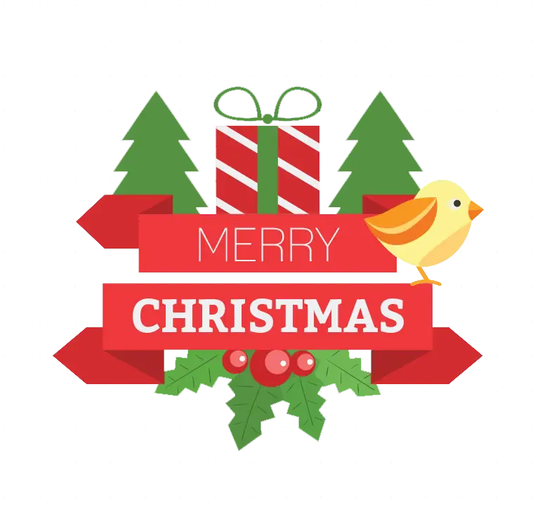 Merry Christmas Sign with Trees and Gift