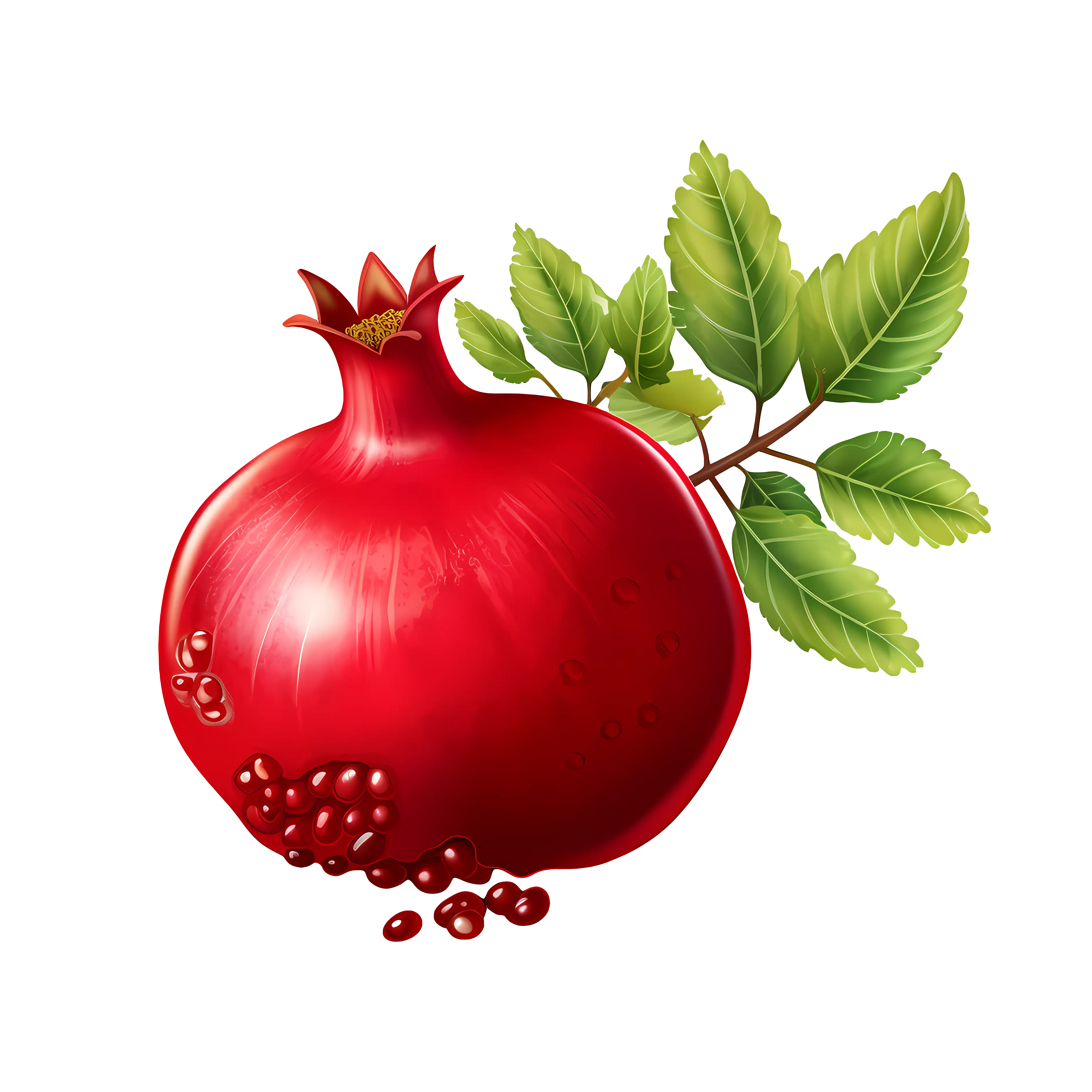 Red Pomegranate with Leaves