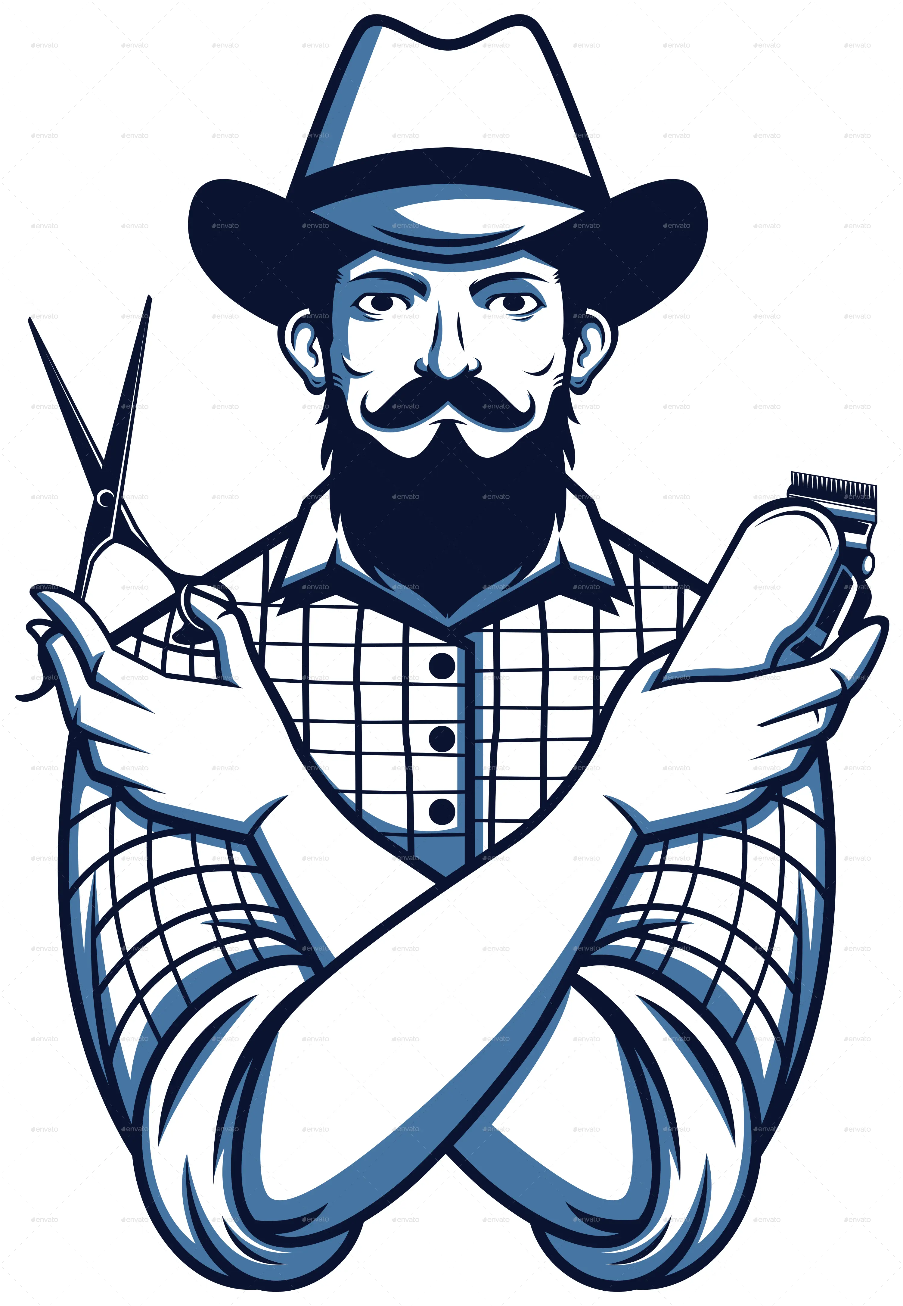 Barber with Scissors and Clipper Illustration