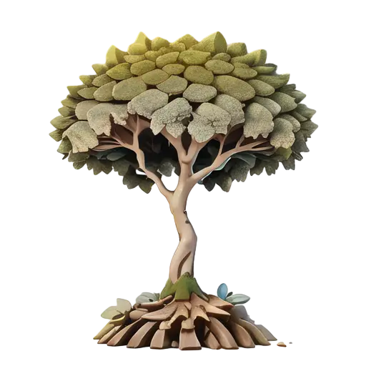 Tree with Detailed Leaves and Roots