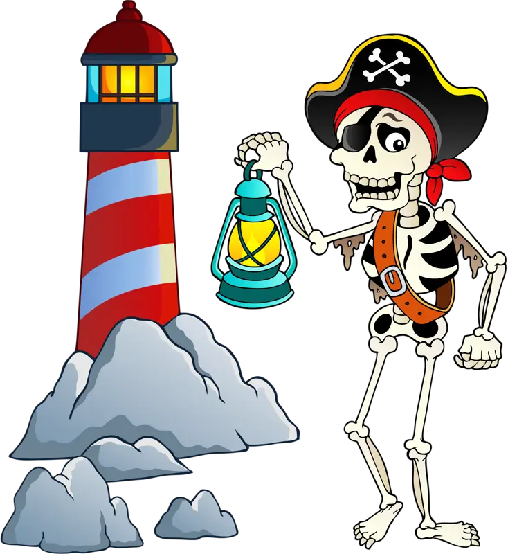 Skeleton Pirate with Lantern near Lighthouse